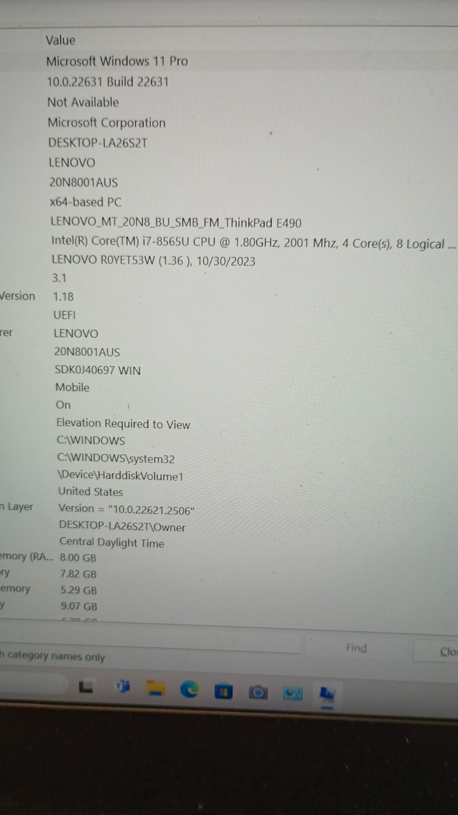 7232 ThinkPad E490 w/charger.i7-8565UU.8GB.128GB M.2.14″.FHD.W11 Pro