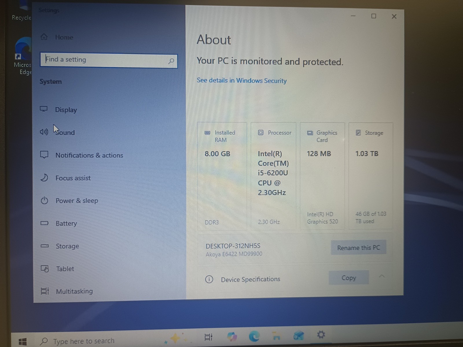Medion Akoya E6422 i5-6200 CPU 2,30GHz 8GB 128GB HDD 1TB Windows 10 15.6″ Laptop
