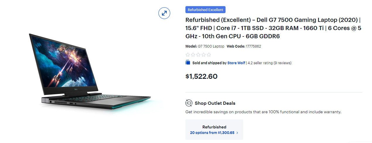 dell g7 gaming laptop, i7, GeForce RTX 2060, 1Tb, Black, used-like new.