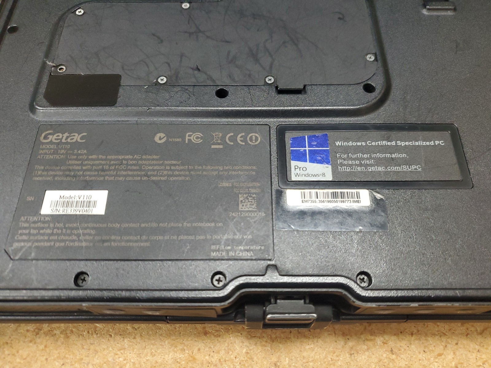 GETAC V110 Laptop Tablet Touch Screen i5-4300U 1.90GHz 8gB No HDD 11151hrs