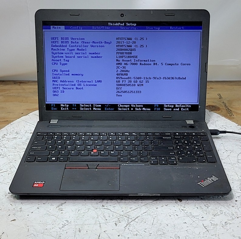 LENOVO ThinkPad E555 20DH002QUS Laptop AMD A6-7000 4GB 500GB SEE NOTES