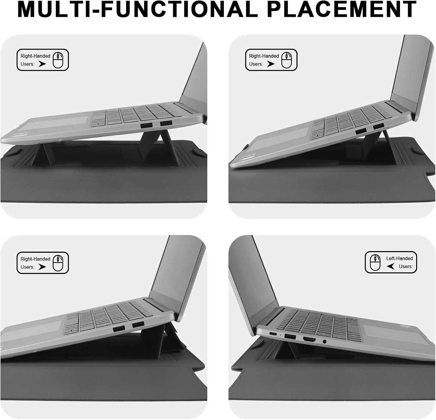 15.6″ Laptop Sleeve Case PU Leather with Stand for MacBook Pro 16/15.4” Gray