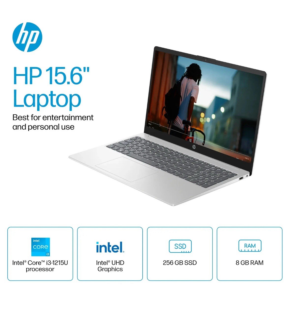 Brand New HP 15.6″ Touch Intel i3-1215U/8GB/256GB SSD Silver Laptop 15-FD0023DX