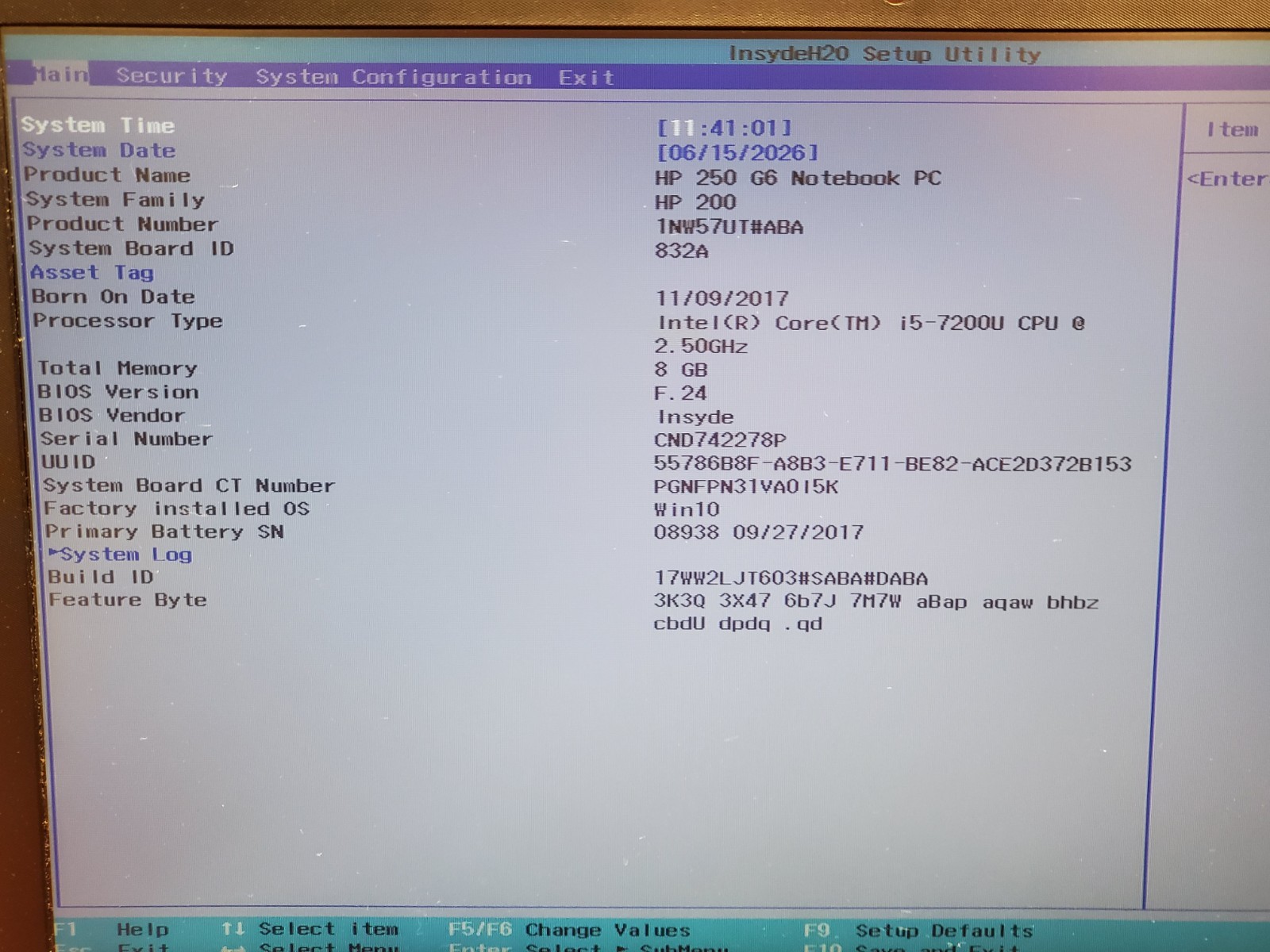 HP 250 G6 Notebook i5 7200U 2.50GHz /8GB/NO SSD #2878