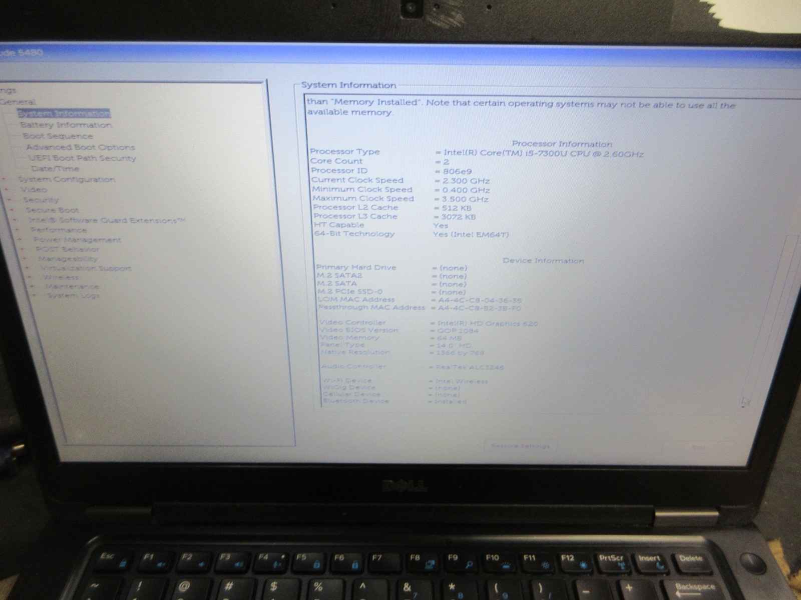 Dell Latitude 5480 14″ LAPTOP I5-7300U 2.6GHZ GOOD BATT WIFI NO OS