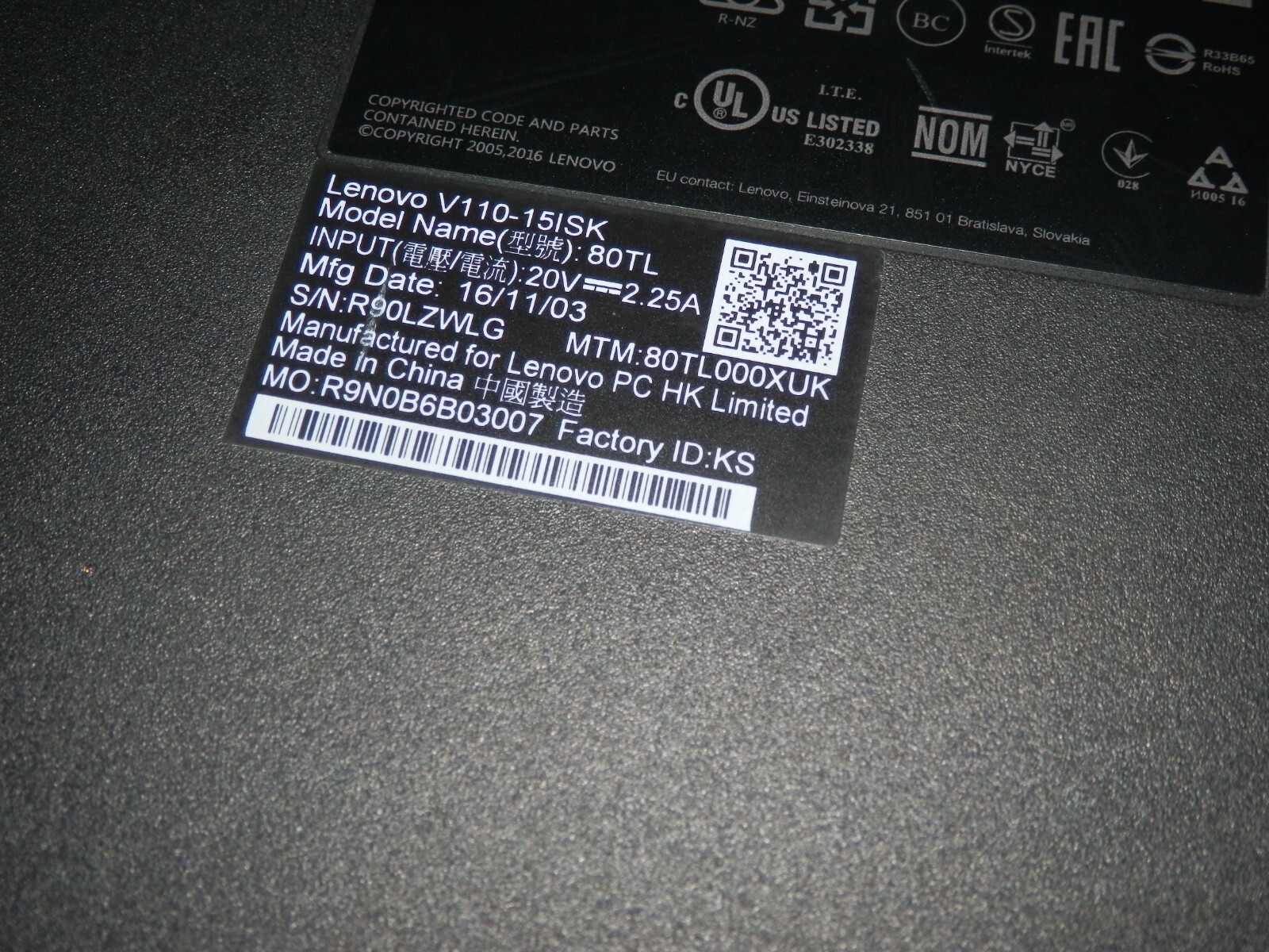 Lenovo V110-15ISK, Intel i5-6200U, 8GB Ram, 500GB HDD, 15.6″ inch HD, HD 520 ORIGINAL BOX