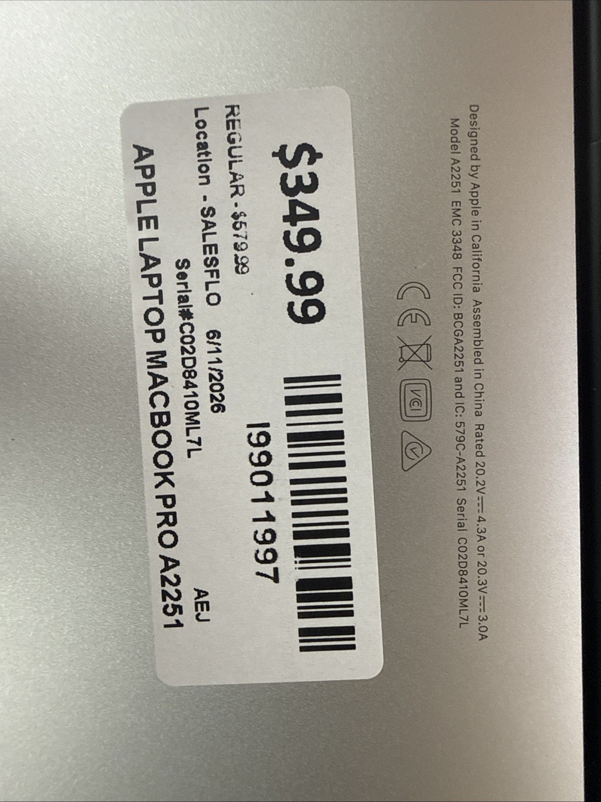 APPLE MACBOOK PRO A2251 (I99011997)