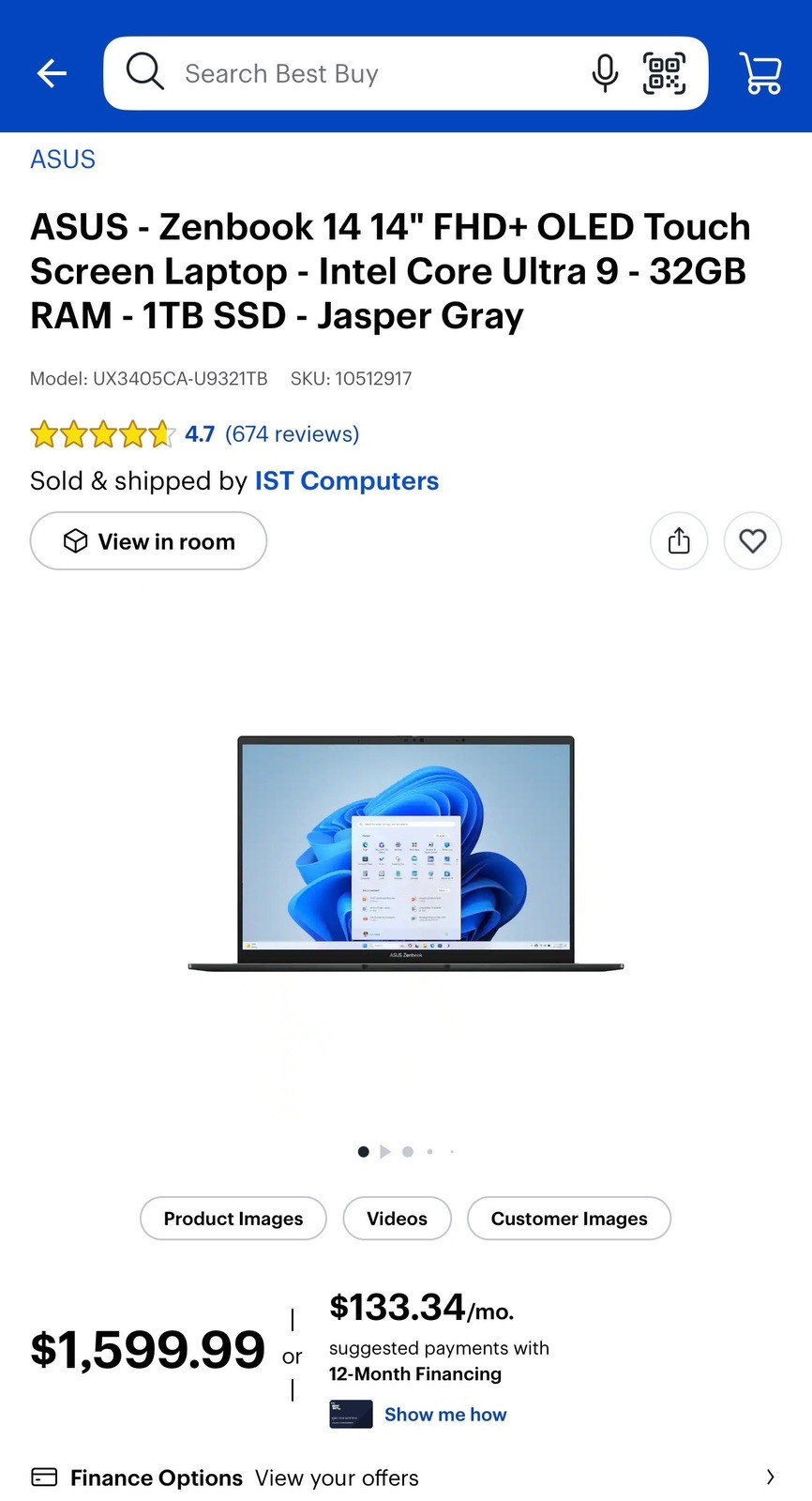 ASUS Zenbook 14 14″ FHD OLED Intel Core Ultra 9 32GB RAM 1TB SSD