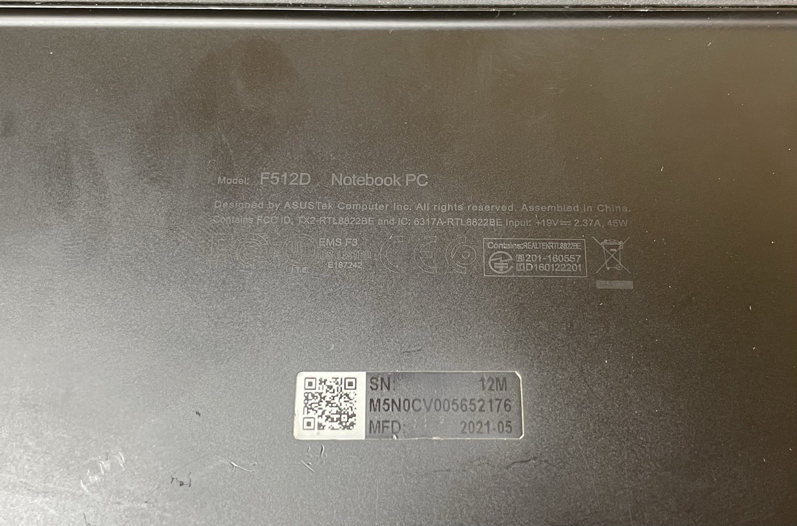 Asus VivoBook 15 F512D AMD Ryzen 7 5700U 4GB RAM NO SSD/HDD/OS