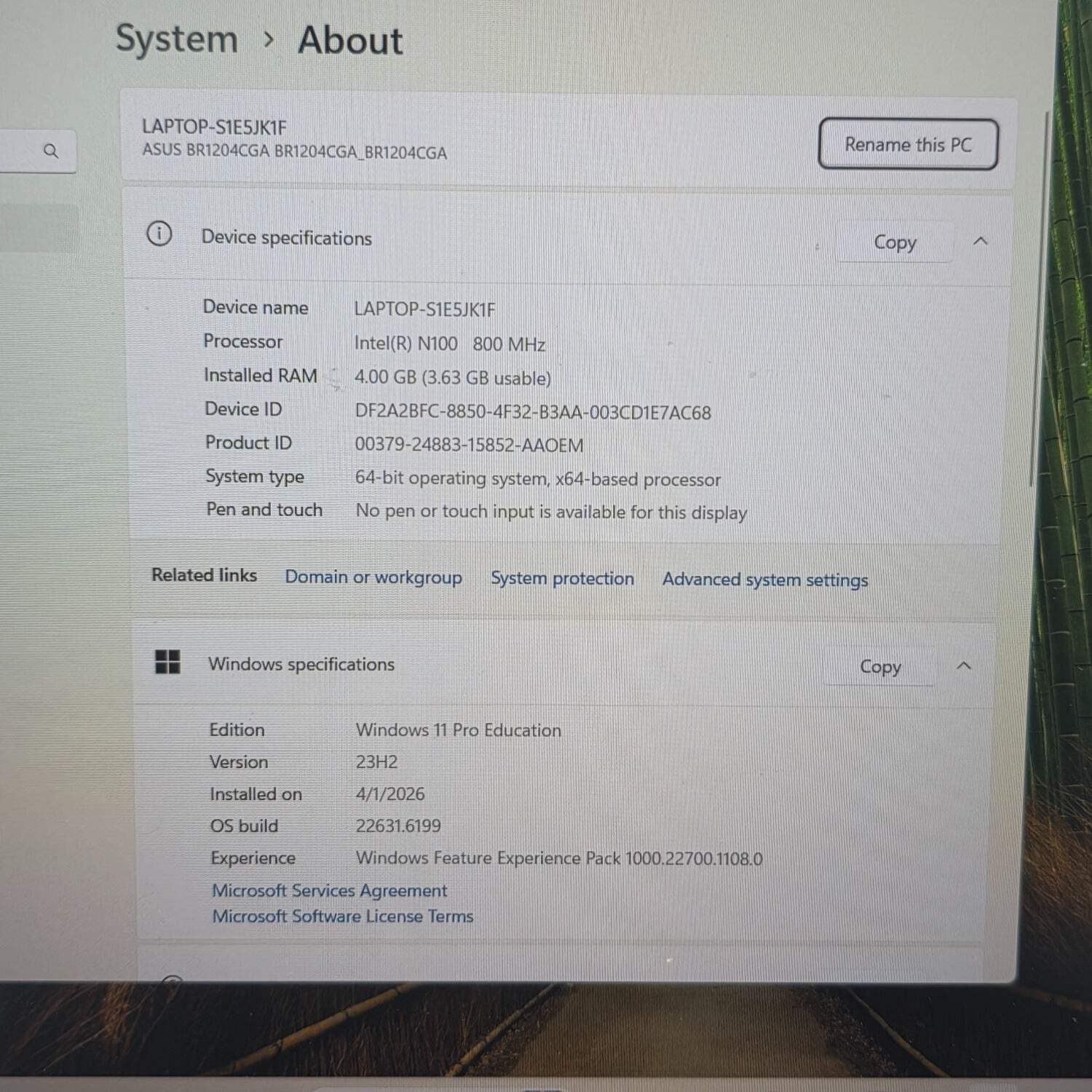 Asus ExpertBook BRI1204CG 14″ N100 800MHz 4GB RAM 128GB SSD