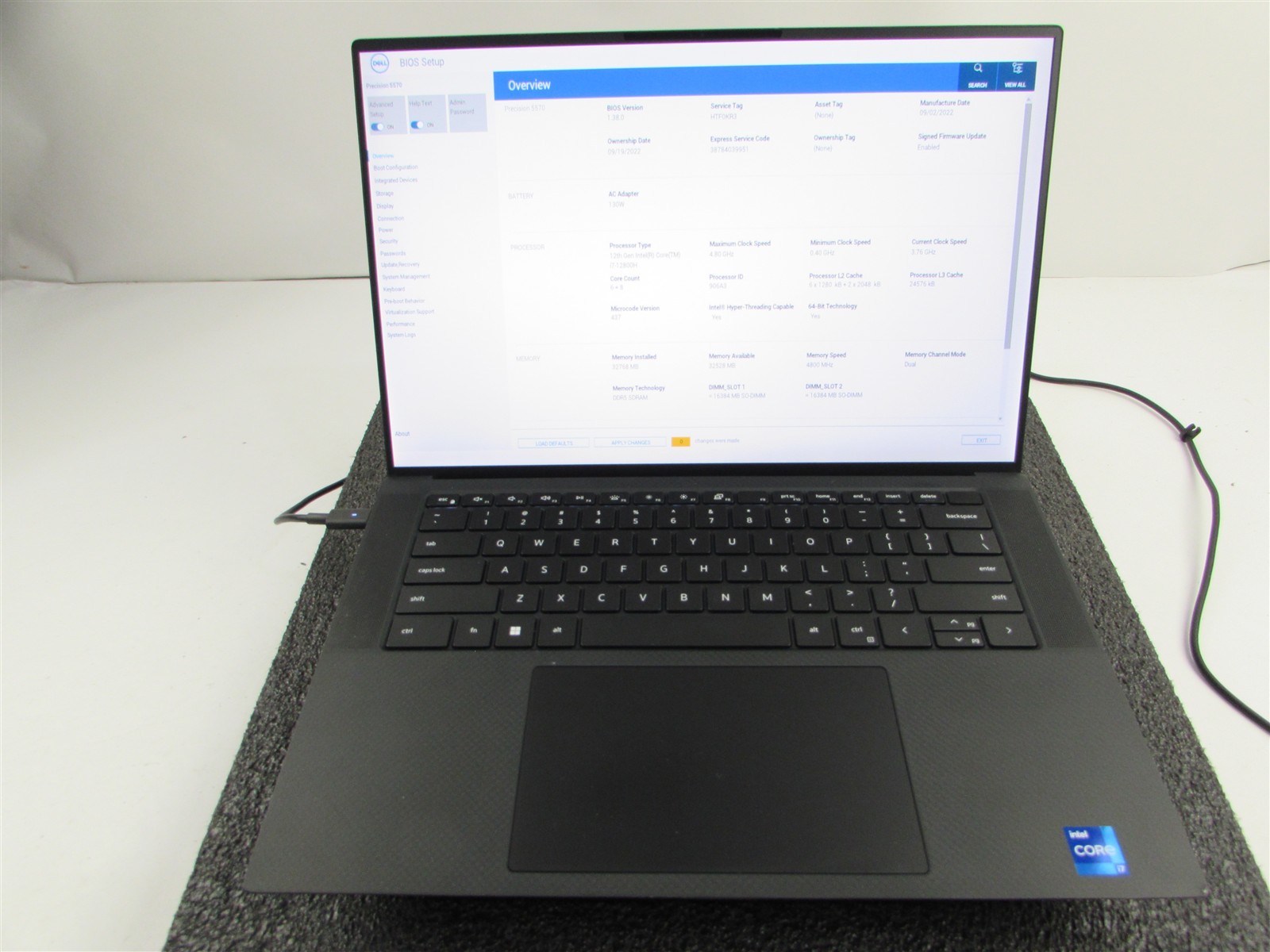 DELL PRECISION 5570 I7-12800H 1TB 32GB RAM NVIDIA RTX A1000 WIN 11 PRO NO BATT