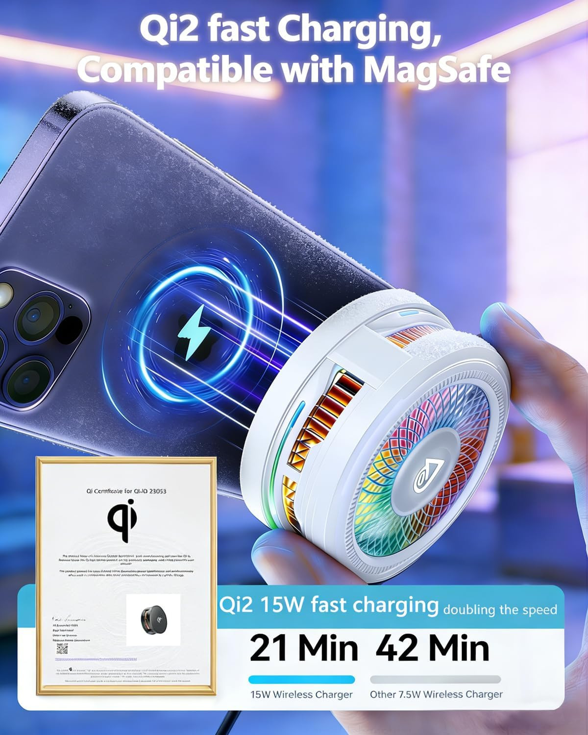 25W Qi2 Certified Magnetic Charger with Cooling System – Phone Cooler for Gaming
