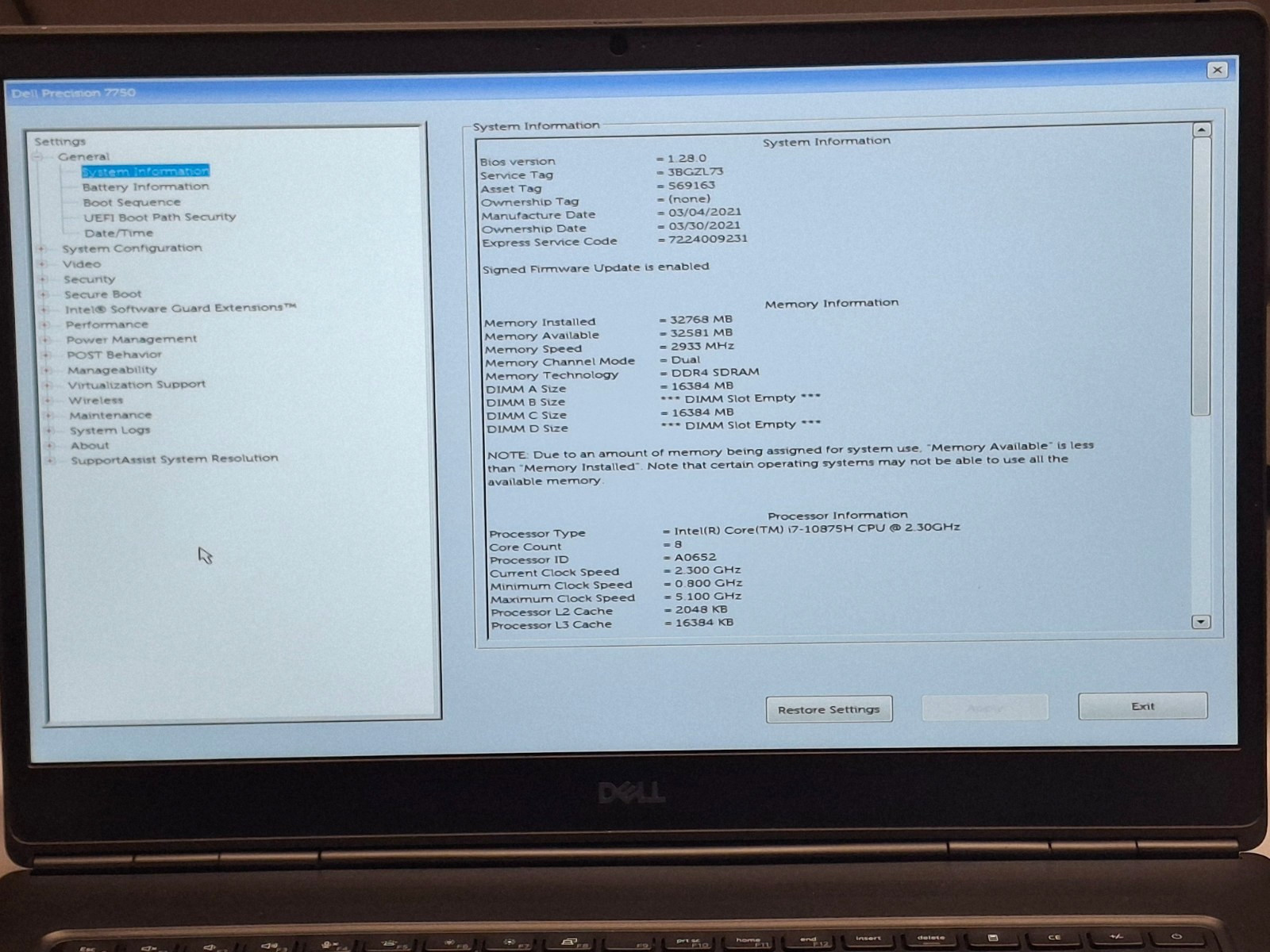 Dell Precision 7750 8-Core I7- 10875H 32GB RAM 512GB SSD 17.3″ FHD RTX4000