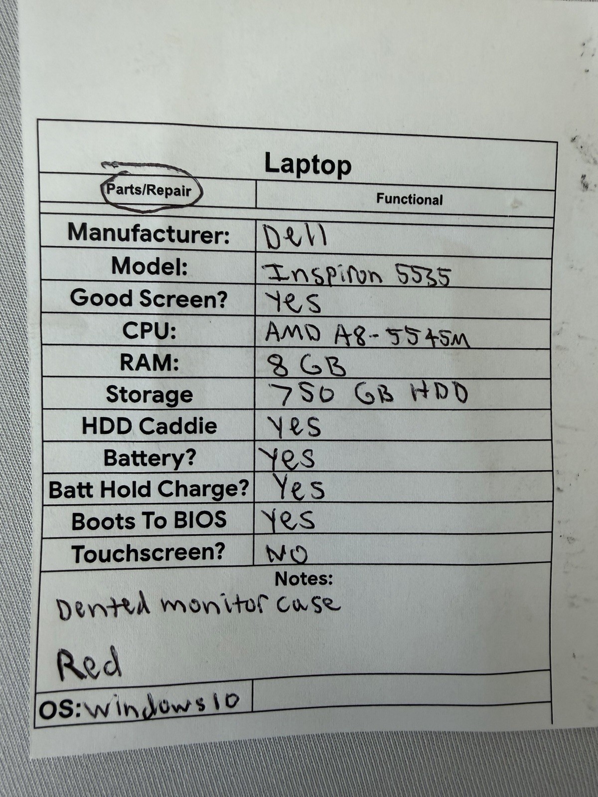 Dell Inspiron 5535 Laptop – Good Screen – AMD A8-55545M – RAM 8 GB – Read Des