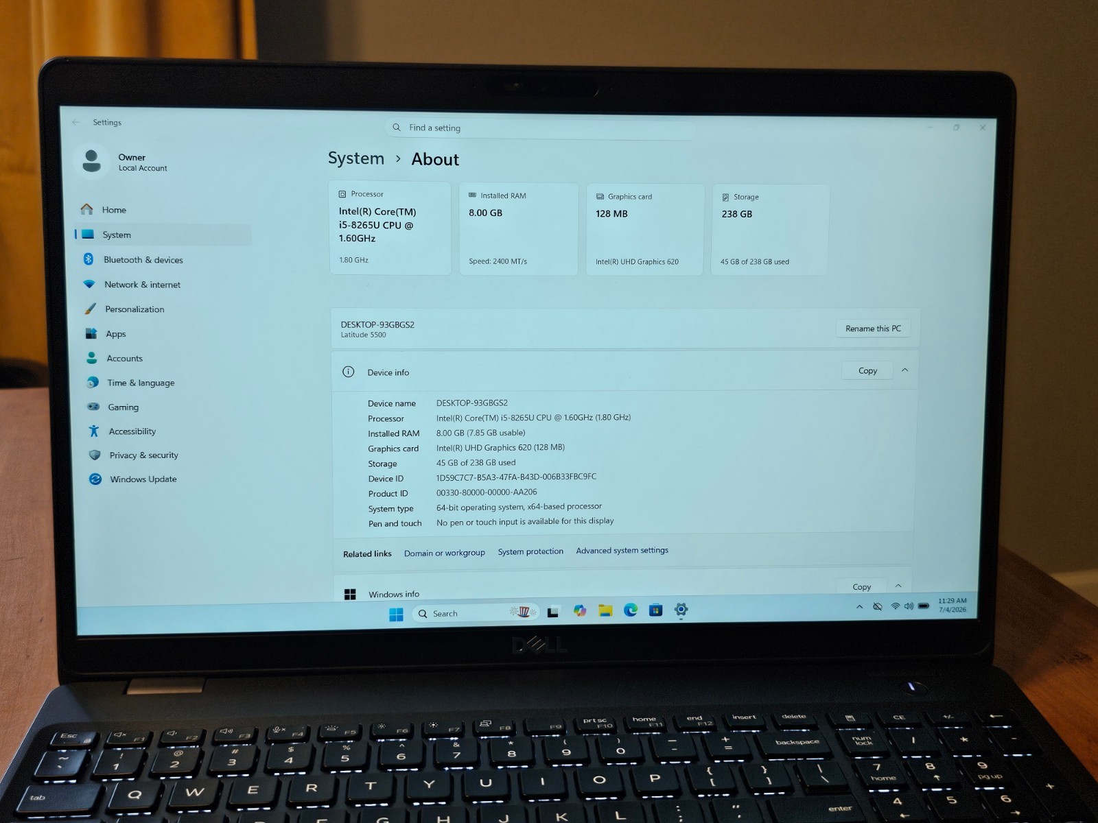 Good Dell Latitude 5500 i5-8265U 1.6GHz 8GB RAM 256GB NVMe Full HD AC & Battery