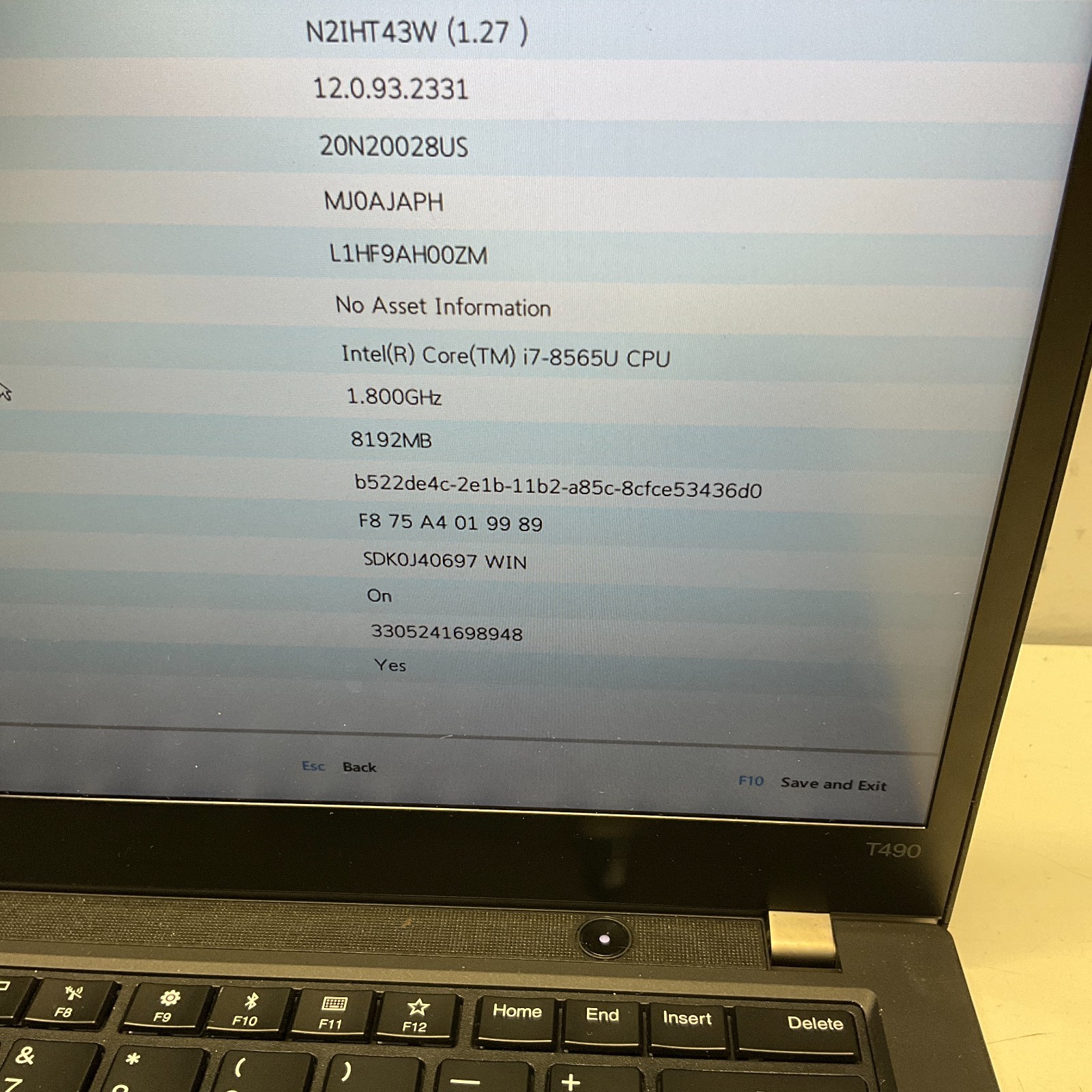 Lenovo Thinkpad T490 14” Intel Core i7-8665U 1.90GHz 8GB Laptop READ ISSUE