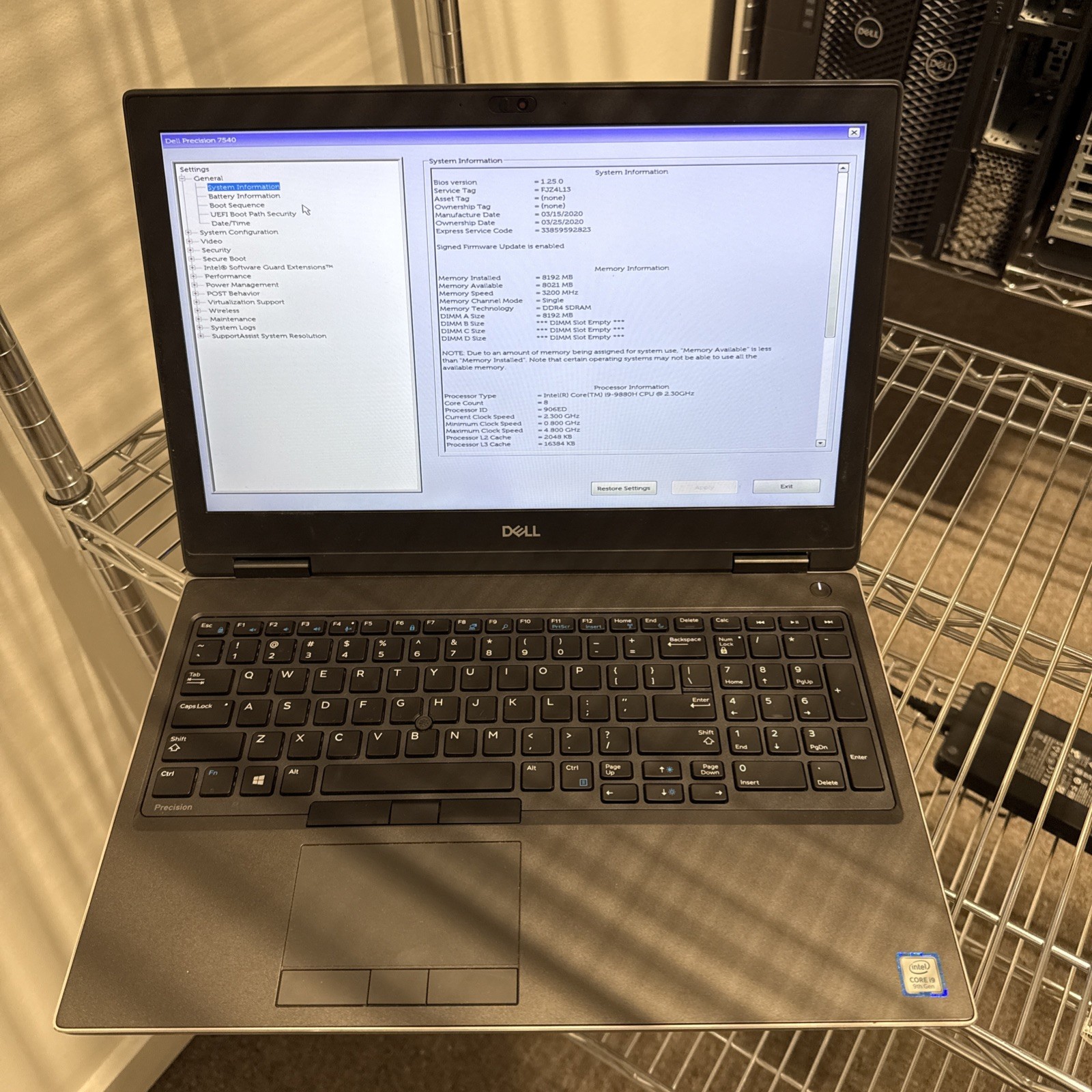 Dell Precision – 7540 Intel Core i9-9980H 2.40Ghz 8GB RAM – NO SSD *NVIDIA*