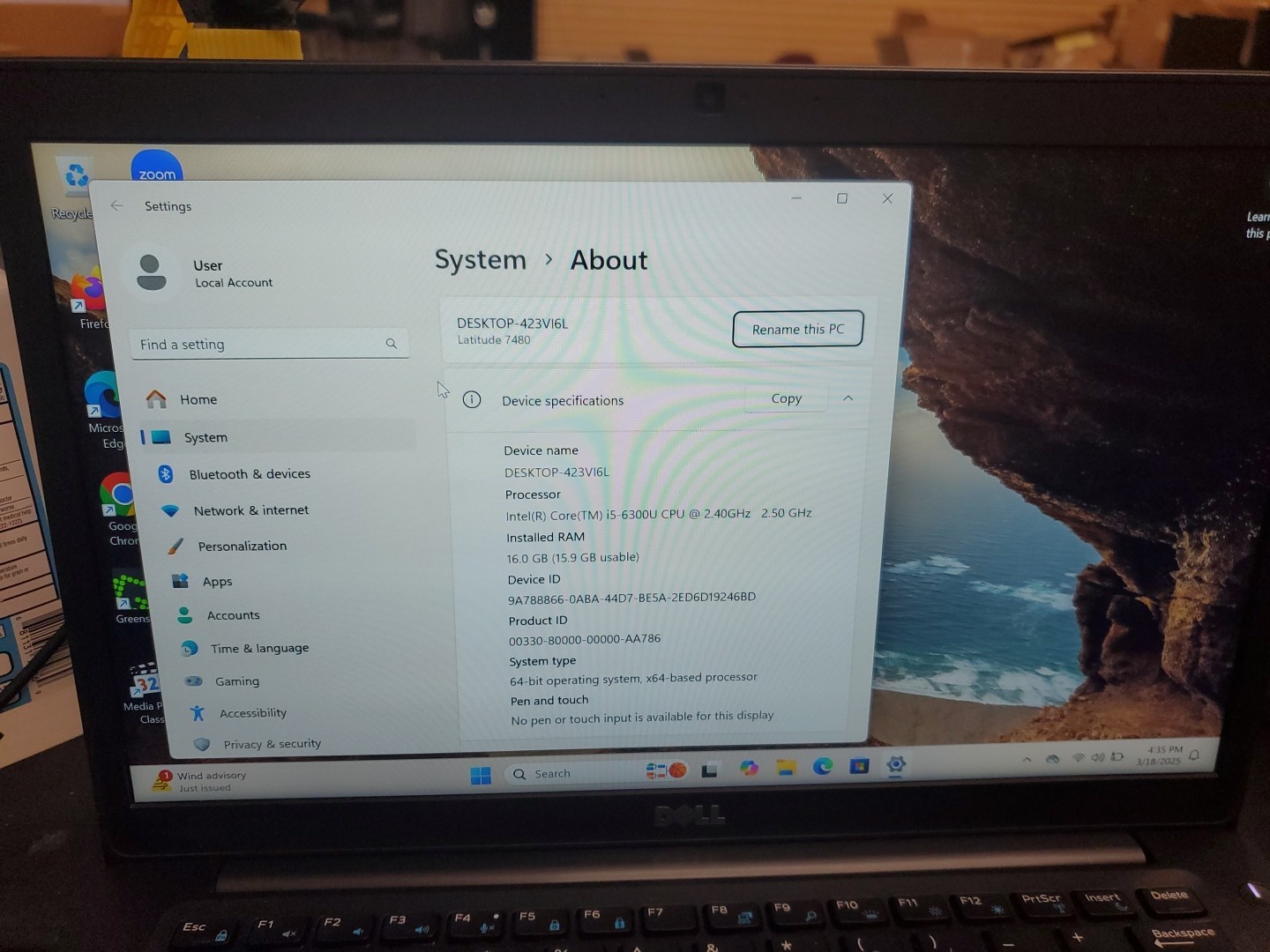 Dell Latitude 7480 14” i5-6300U 2.4GH 16GB DDR4 256GB SSD Win 11 31825-12
