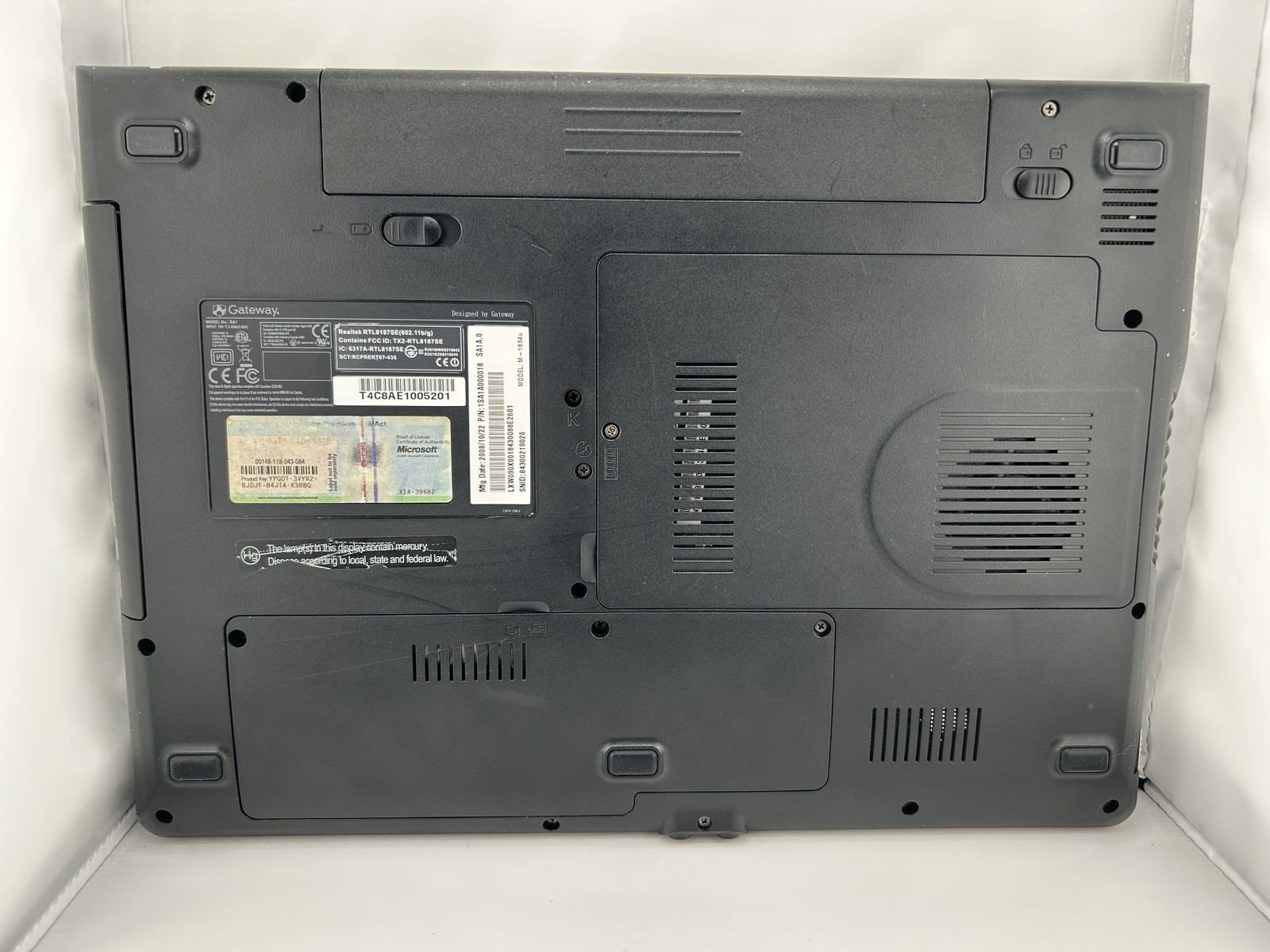 Gateway M-1634u Laptop NO Power NO HDD, AMD Turion 64×2, 4GB RAM, Original Cord
