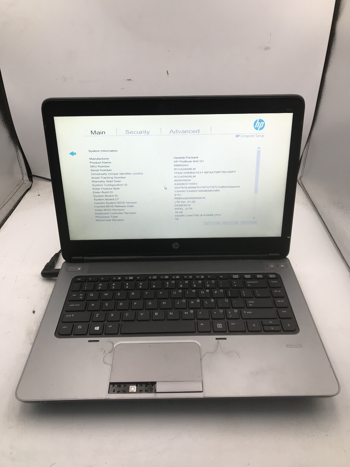HP PROBOOK 640 G1 – BOOTS TO BIOS – INTEL I5 4300U – NO RAM – READ DESCRIP – BB