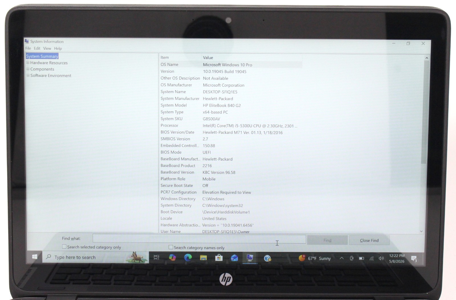 HP EliteBook 840 G1 14″ 2.3GHz i5-5300U 128GB SSD 8GB RAM Laptop; 6181330