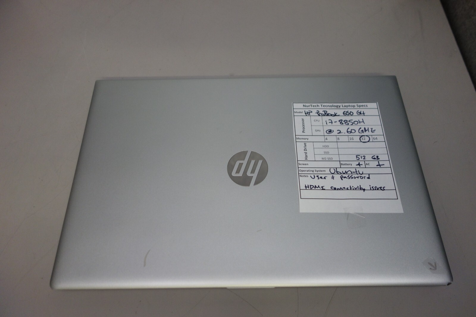 HP ProBook 650 G4 15.6″ i7-8850H 2.6GHz 32GB/512GB m2 SSD UBUNTU Laptop + AC