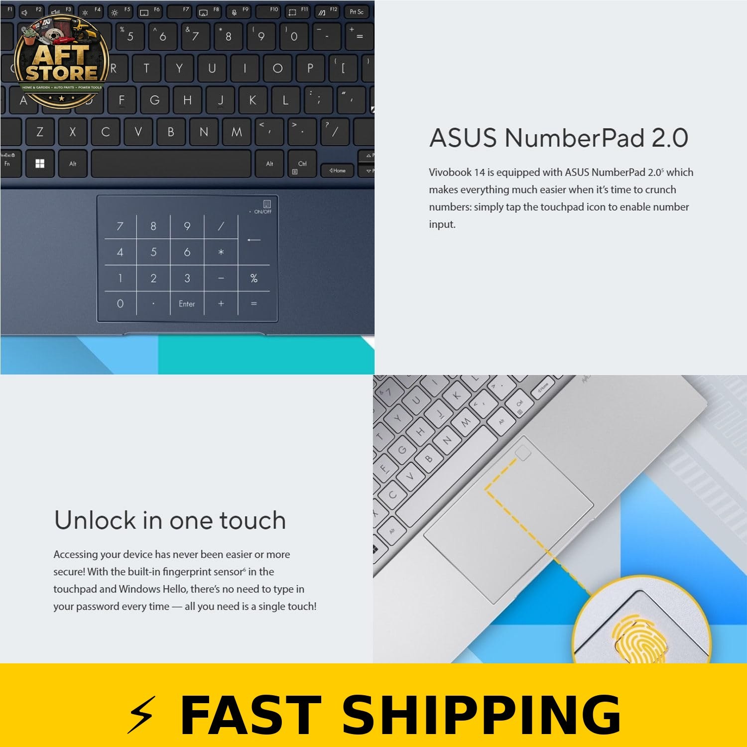 WOWPC ASUS VivoBook 14″ Laptop Intel i3 16GB RAM Win 11 Quiet Blue