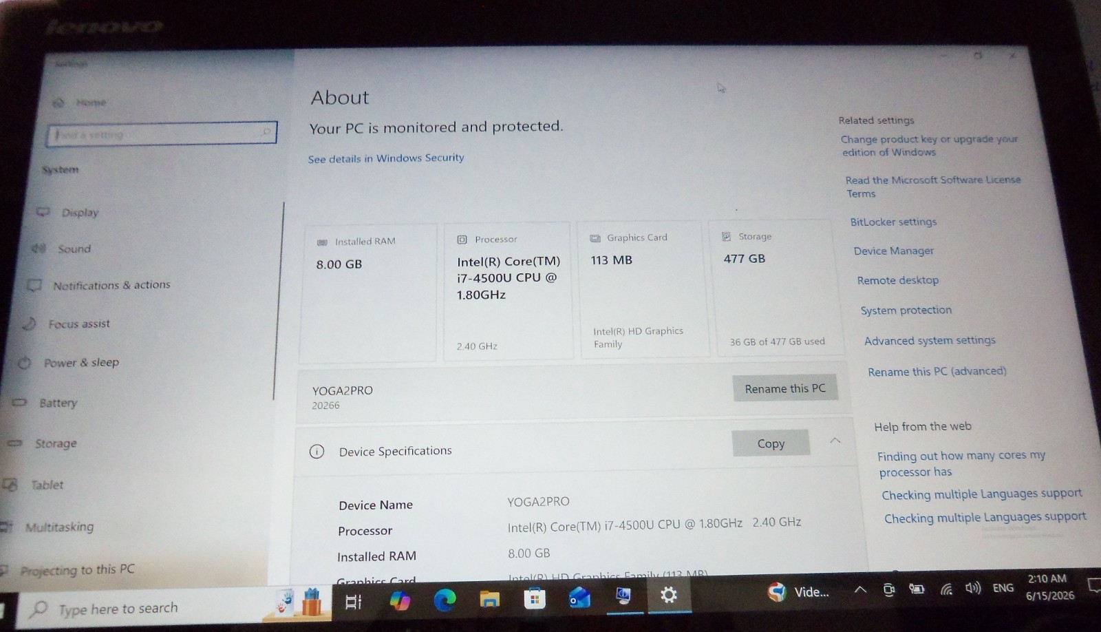 Lenovo Yoga 2 Pro 2-in-1, Touchscreen, i7-4500U 1.8 GHz, 8GB RAM, 512GB SSD