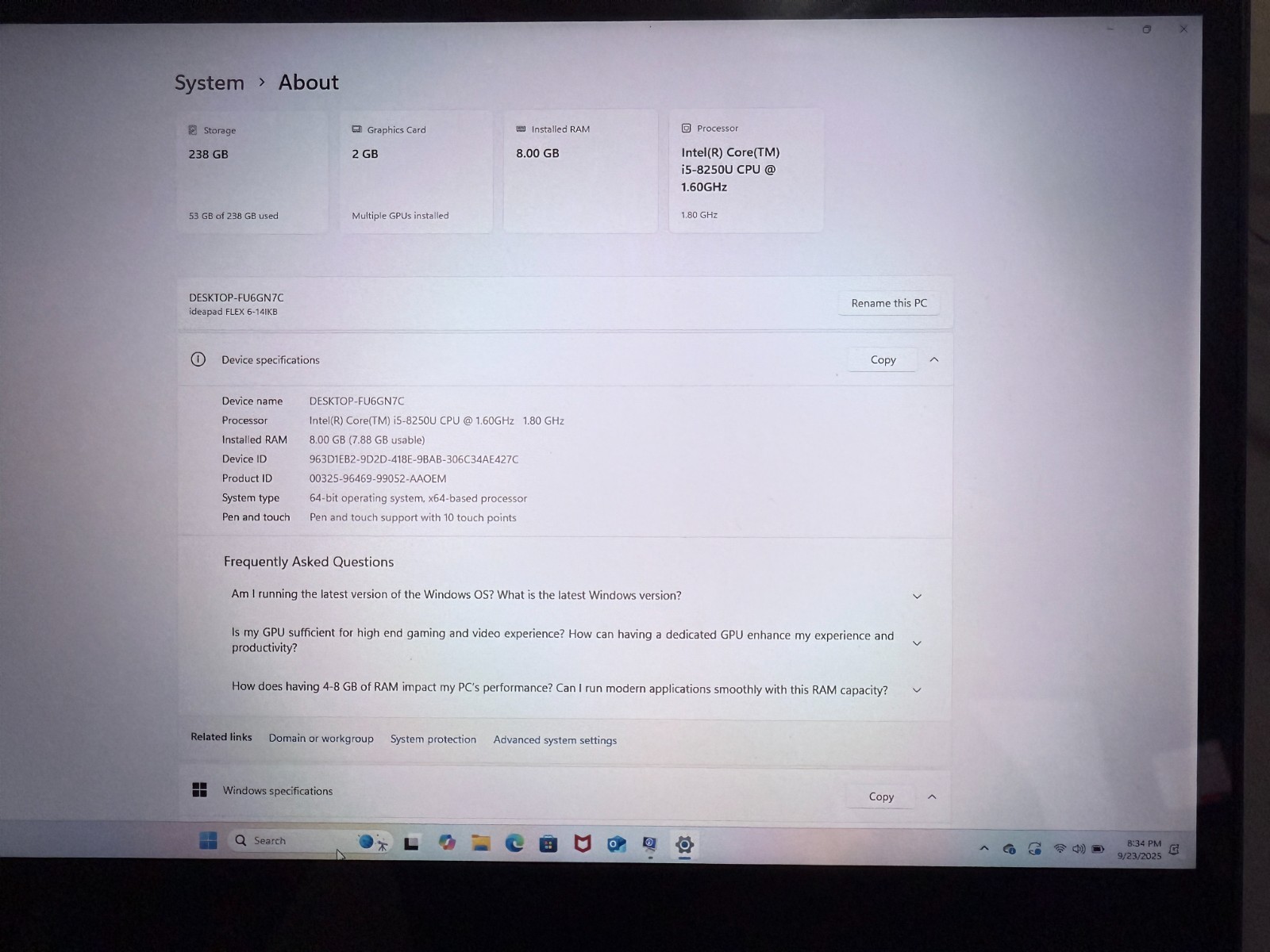 Lenovo Ideapad Flex 6-14IKB Intel Core i5-8250U 8GB RAM 240GB SSD GeForce MX130