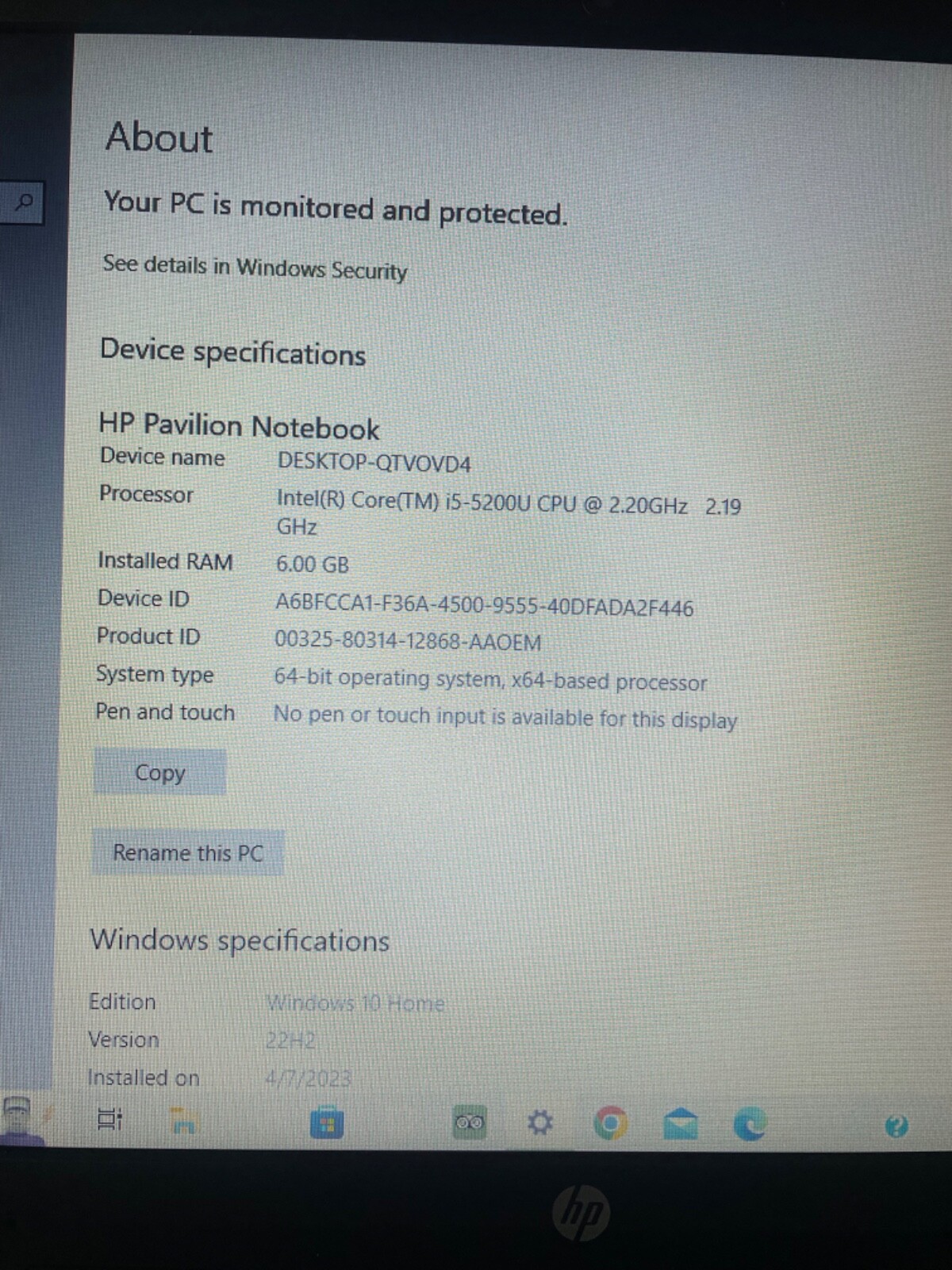 HP pavillion note book laptop