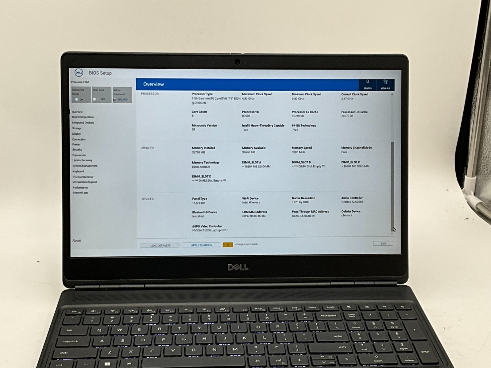 DELL Precision 7560 i7-11850H 2.50G 32GB 1tb T1200 15.6″ WIN11 H8BL7M3 *FAIR