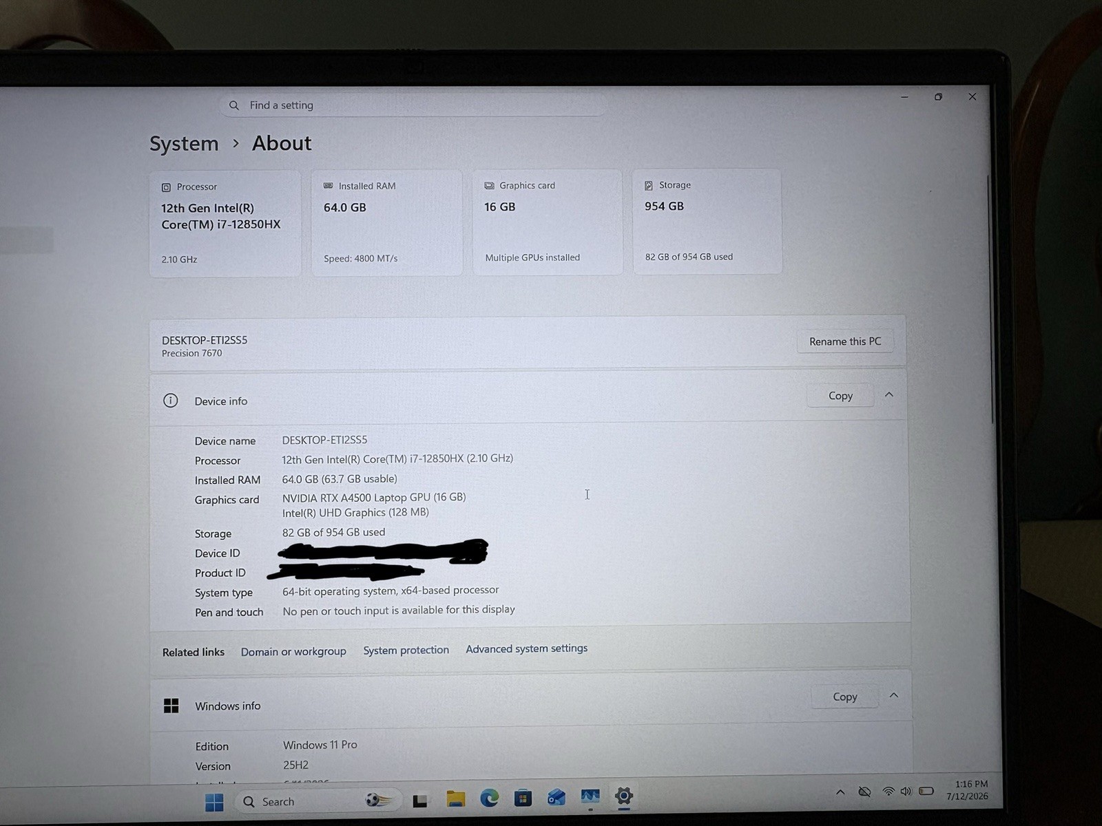 Dell Precision 7670 16″ i7-12850HX 64GB 1TB SSD Win11 Pro RTX A4500 +Accessories