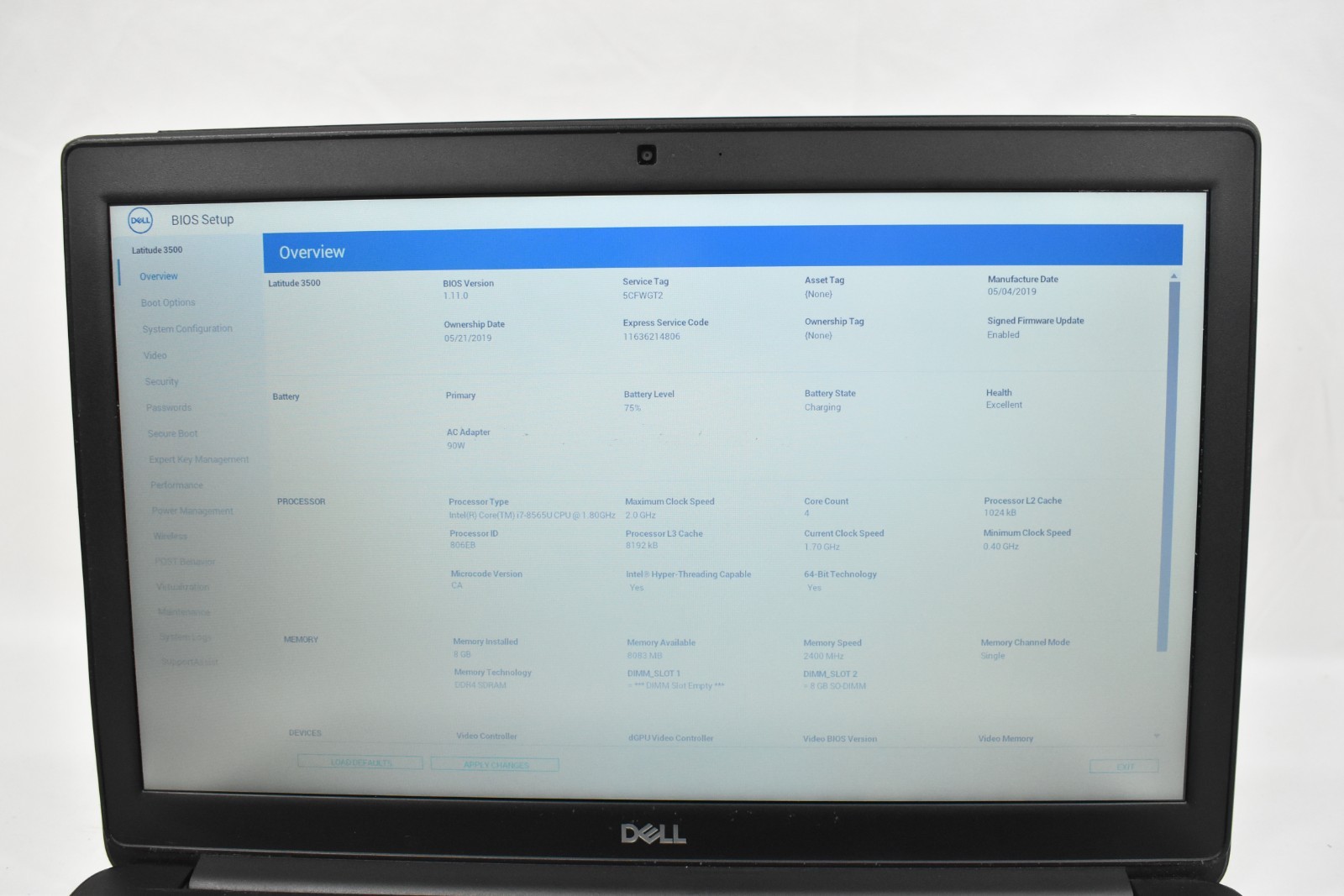 Dell Latitude 3500 i7-8565U 1.8GHz 8GB 256GB SSD No OS For Parts or Repair Only
