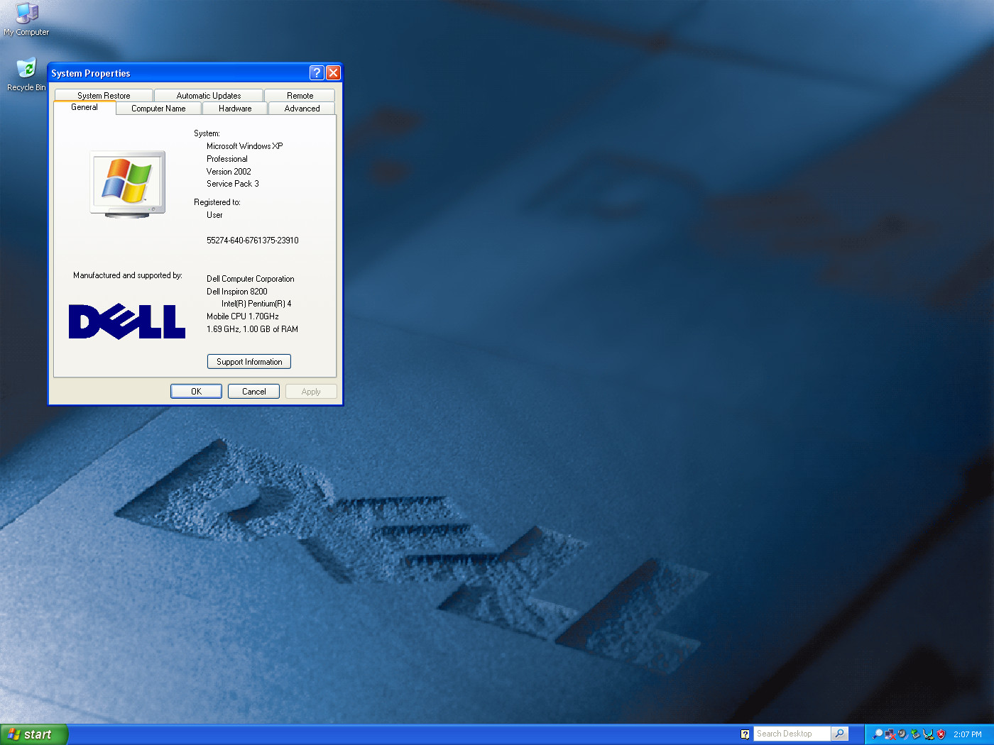 Dell Inspiron 8200 Pentium 4 @1.70GHz 1GB RAM 80GB HDD Windows XP Pro SP3