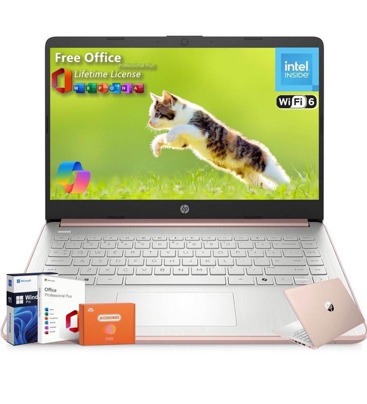 HP – 14″ Laptop – Intel Processor N150 – 4GB Memory – 128GB UFS – Pale Rose Gold