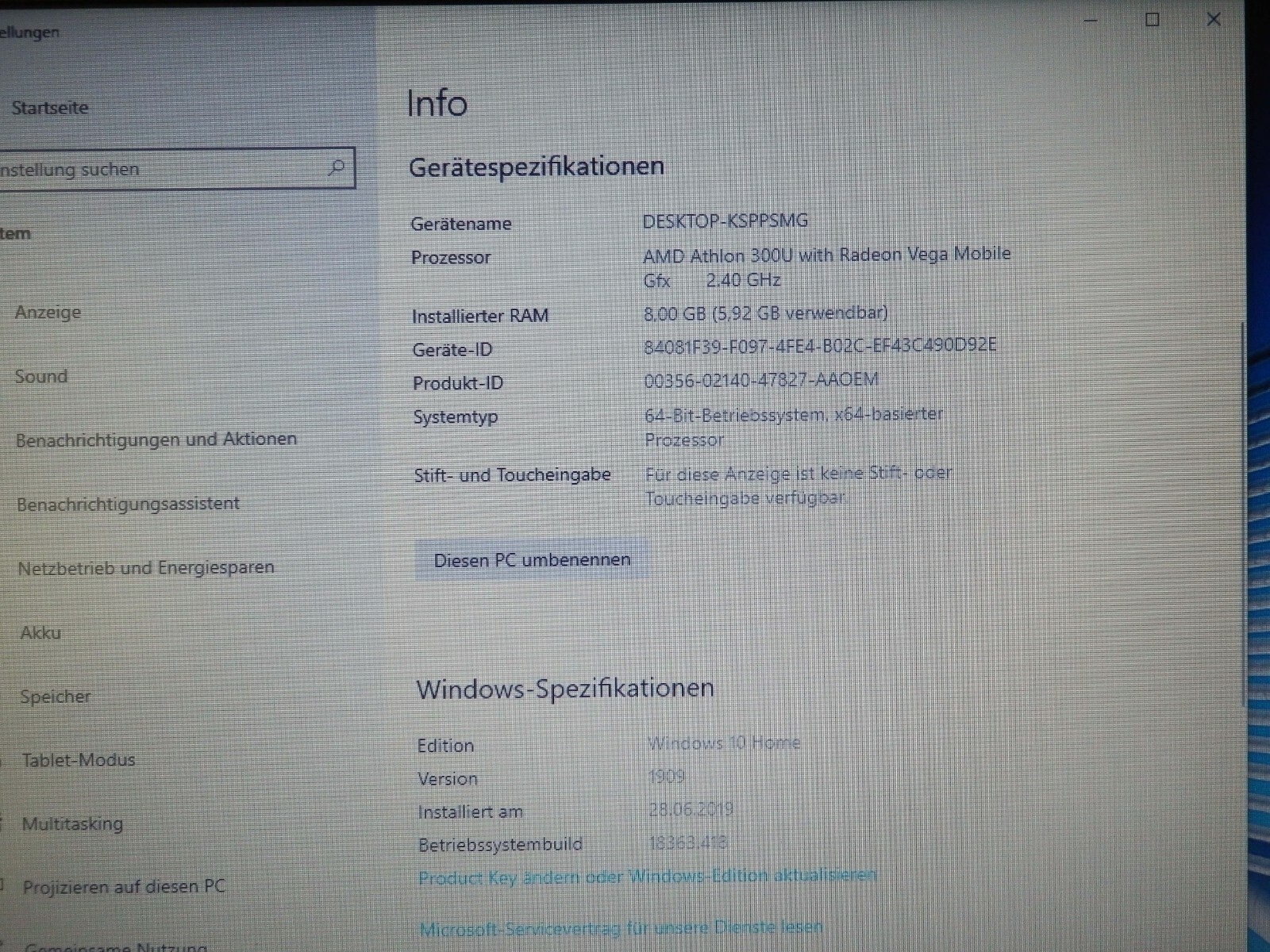 HP 14-dk0304ng, AMD Athlon 300U, 8GB Ram, 256GB SSD, Vega 3, 14″ Zoll HD, OVP
