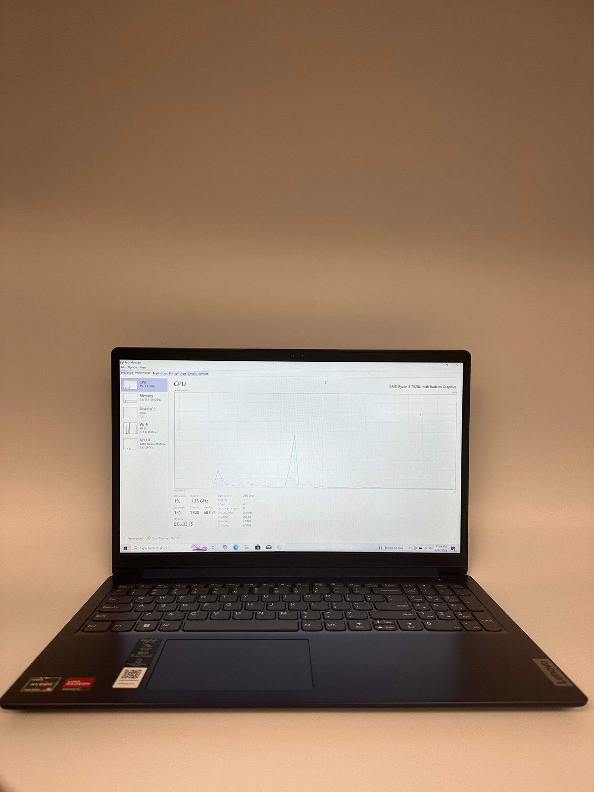 Lenovo Ideapad 1 15AMN7 Laptop AMD Ryzen 5 7000 16GB RAM 256GB Black