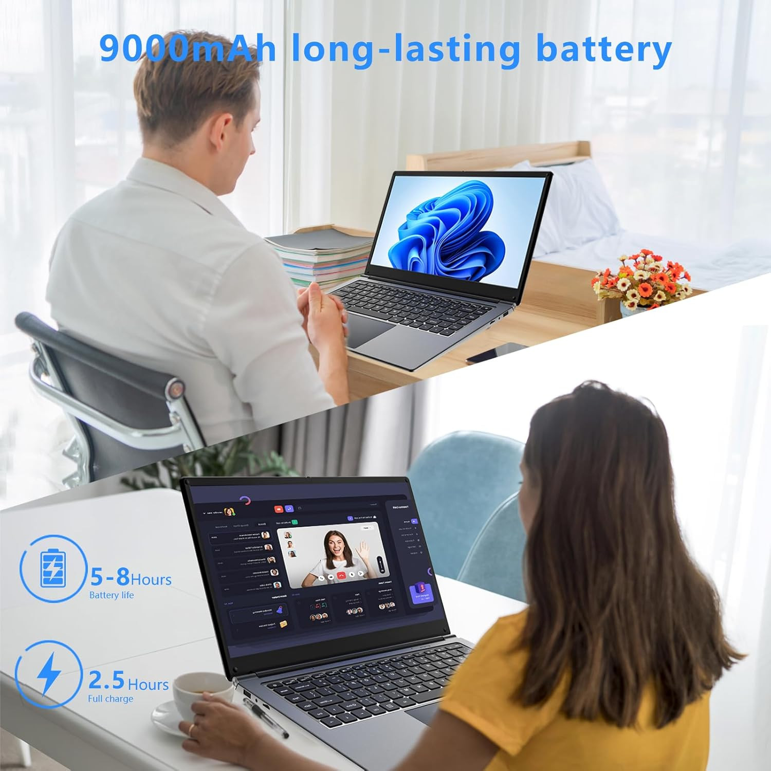 Laptop 16-Inch , 8GB DDR 256GB SSD Portable Laptop Computer, Expandable to 1TB,