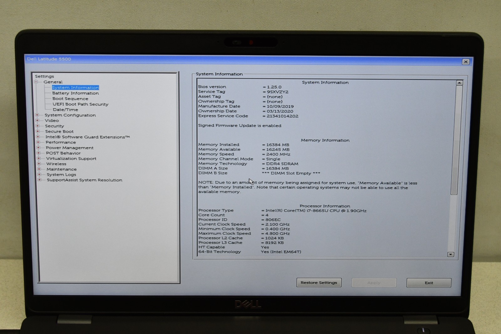 ^ Dell Latitude 5500 Laptop Intel i7-8665U @ 1.9GHz 16GB Ram No HD #X7274