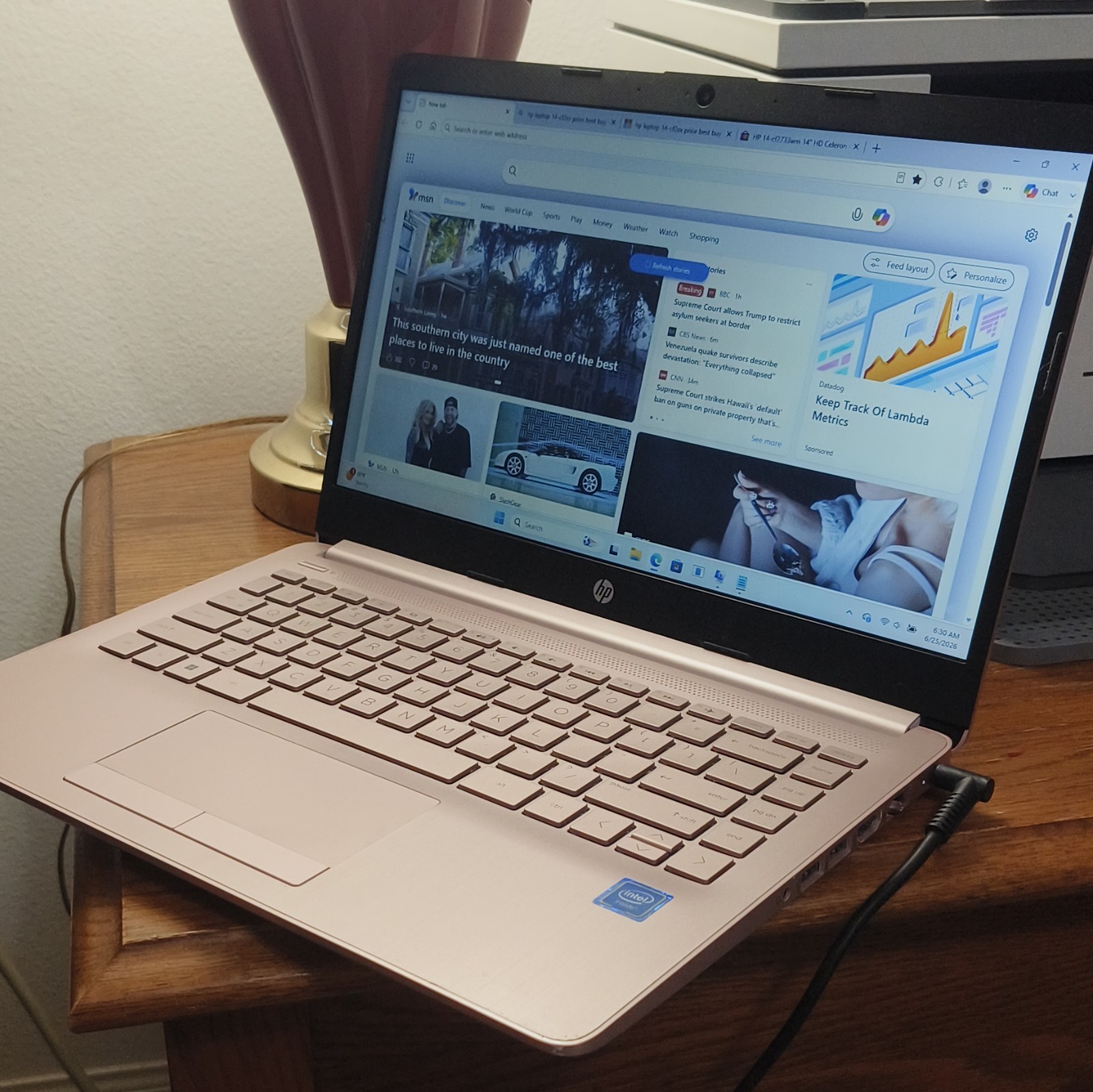 HP 14inch Intel Celeron N4120 4GB RAM 64GB Storage Windows 11 Laptop, Rose Gold