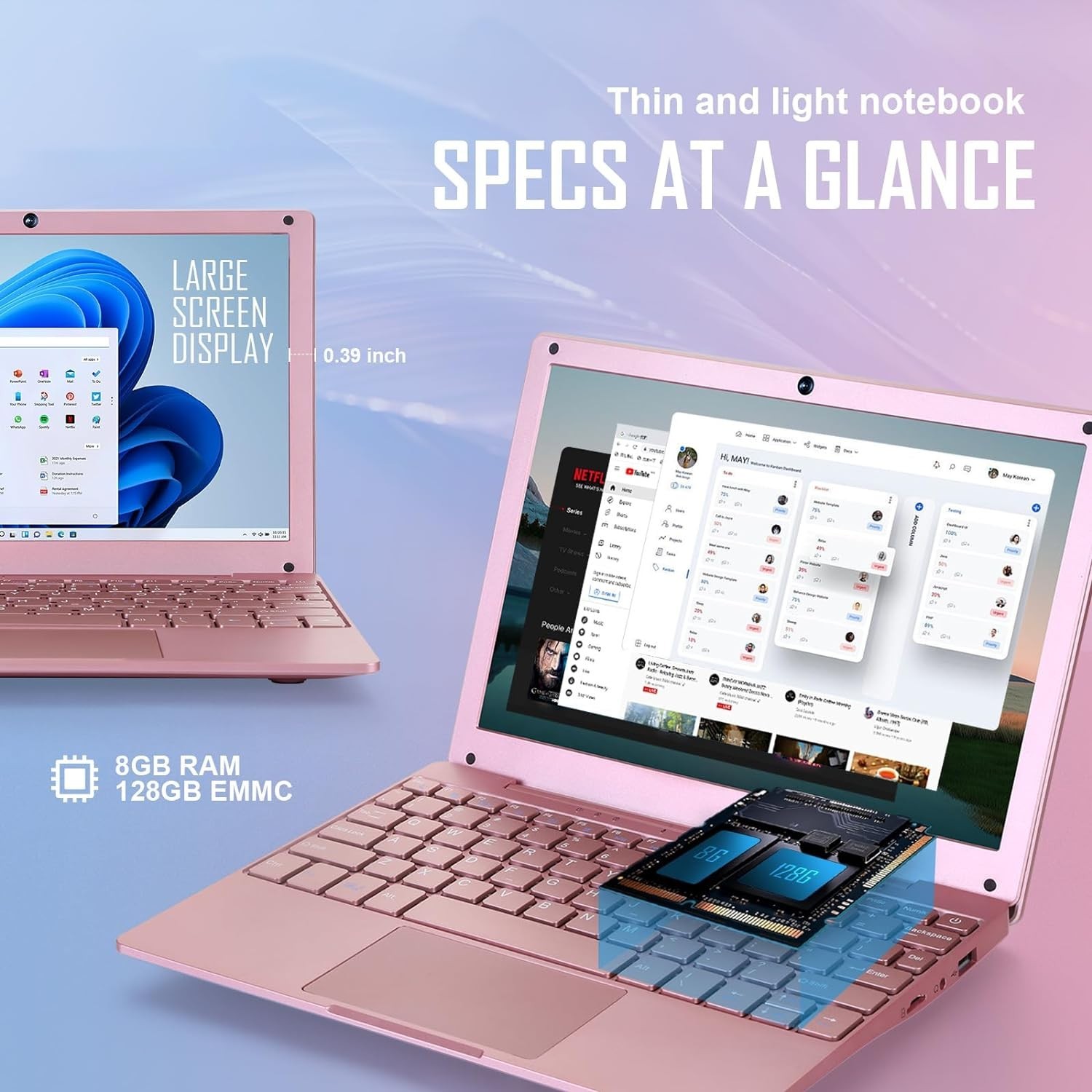 Stock 10” Laptop Win 11 8GB+128GB Celeron Mini Notebook WiFi