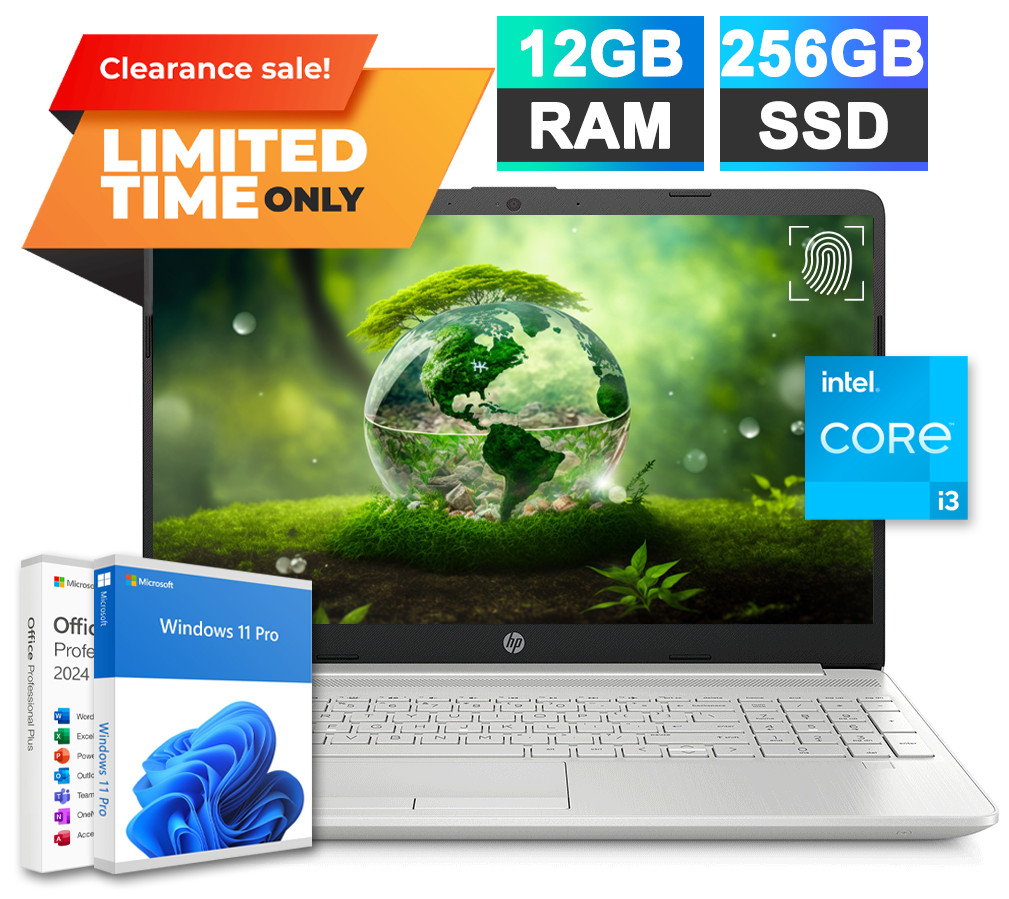 HP Laptop Computer 15.6″ Intel i3 FHD 12GB RAM&256GB SSD Win 11 Pro Office 2024