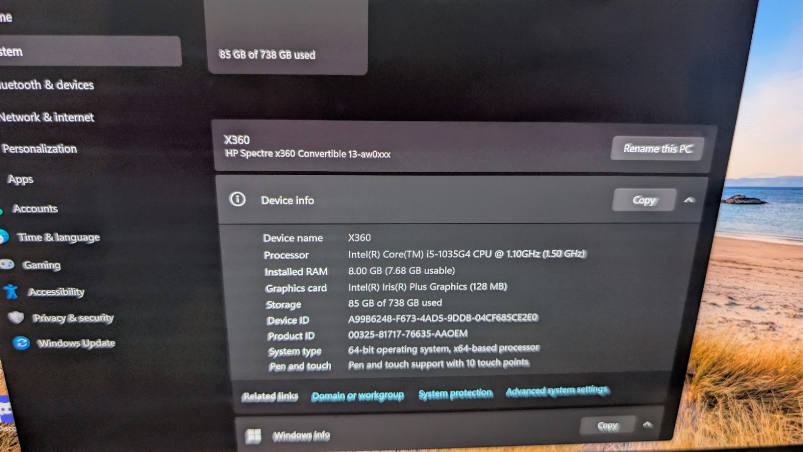 HP Spectre x360 4k AMLED 13-AW0xxx i5 1.1GHz 8GB RAM 256GB SSD 500gb micro Sd