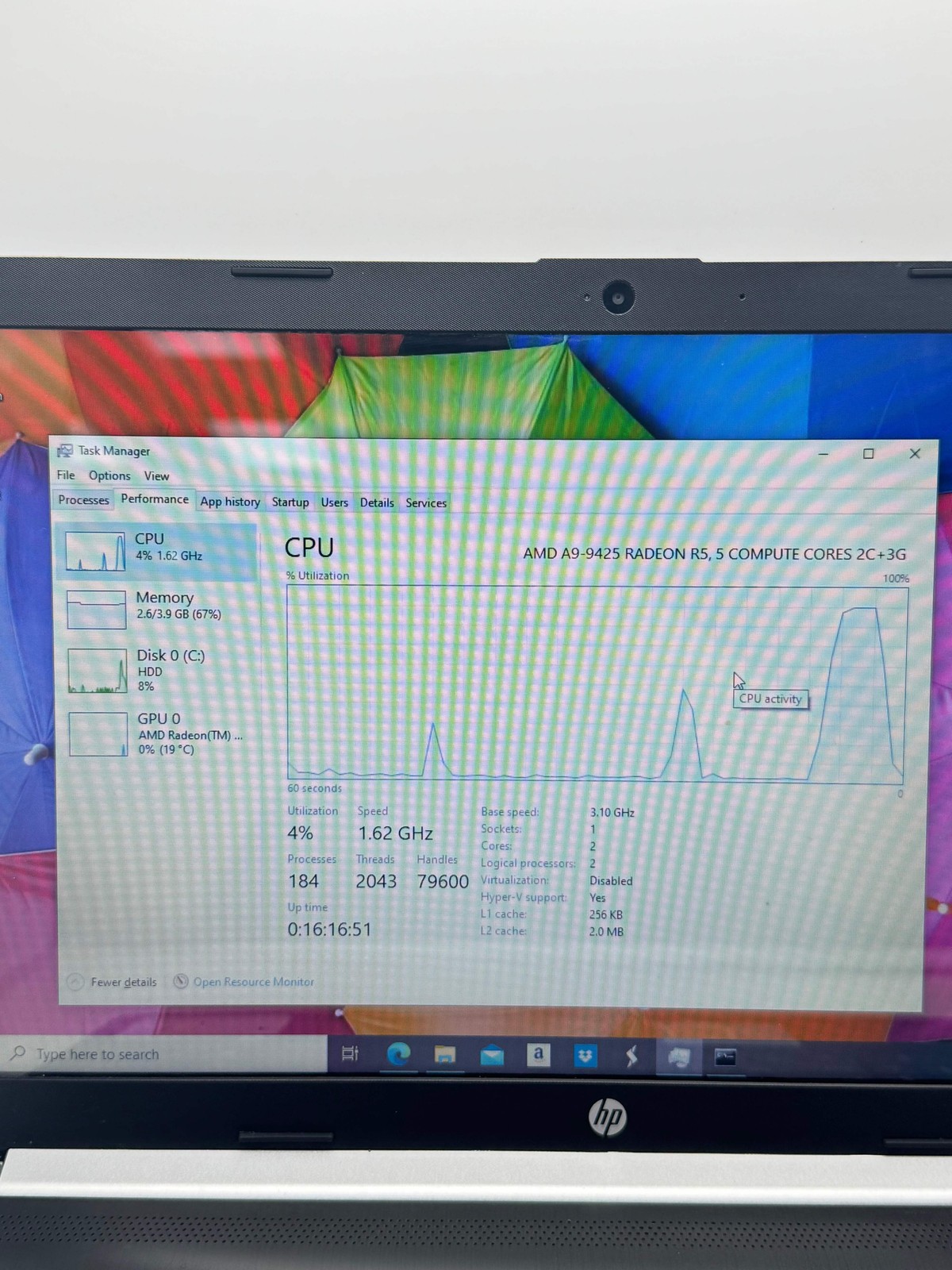HP 15-db0031nr 15.6″ AMD A9 4GB 1TB HDD Black Used