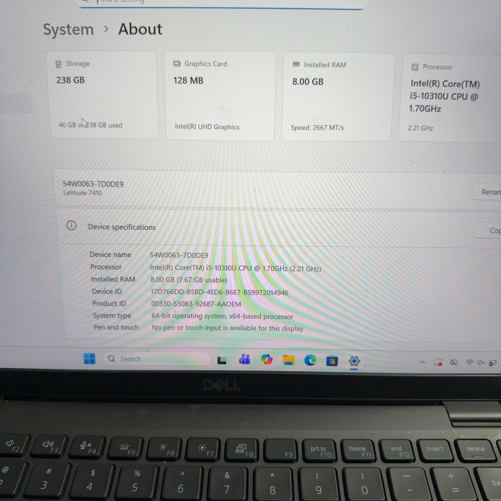 Dell Latitude 7410 Laptop i5-10310U 8GB RAM 238GB SSD Windows 11 Pro