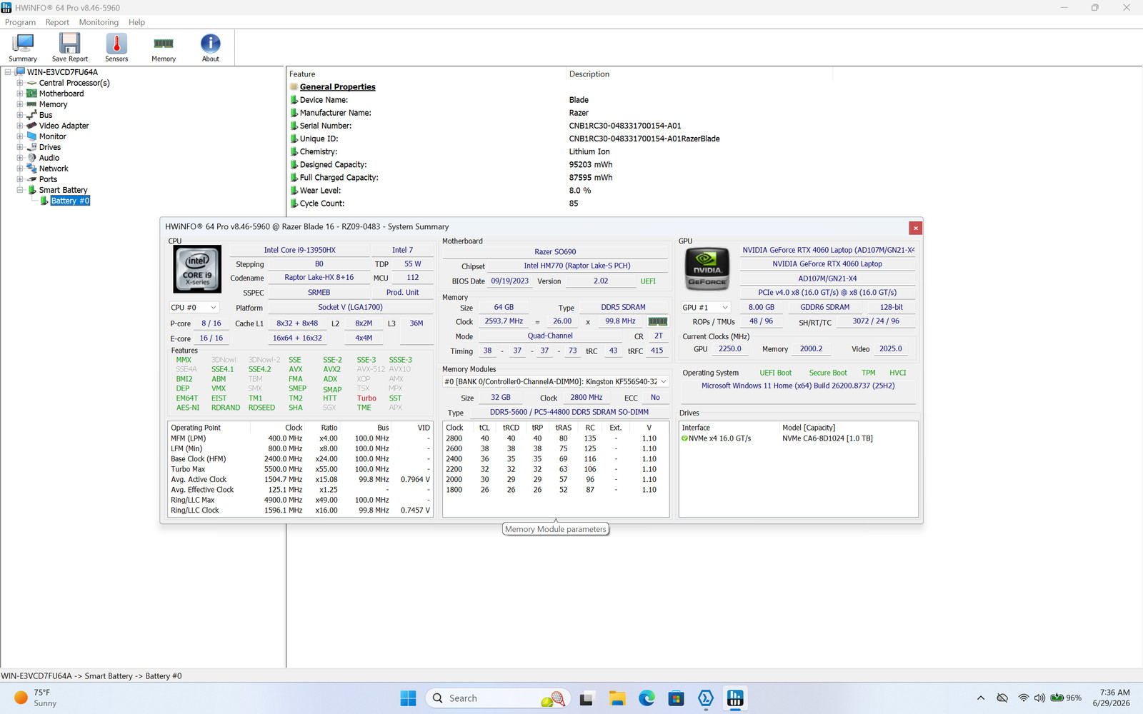Razer Blade 16 – RZ09-0483 16″ 2560 x 1600 13TH I9-13950HX 1TB SSD 64GB W11