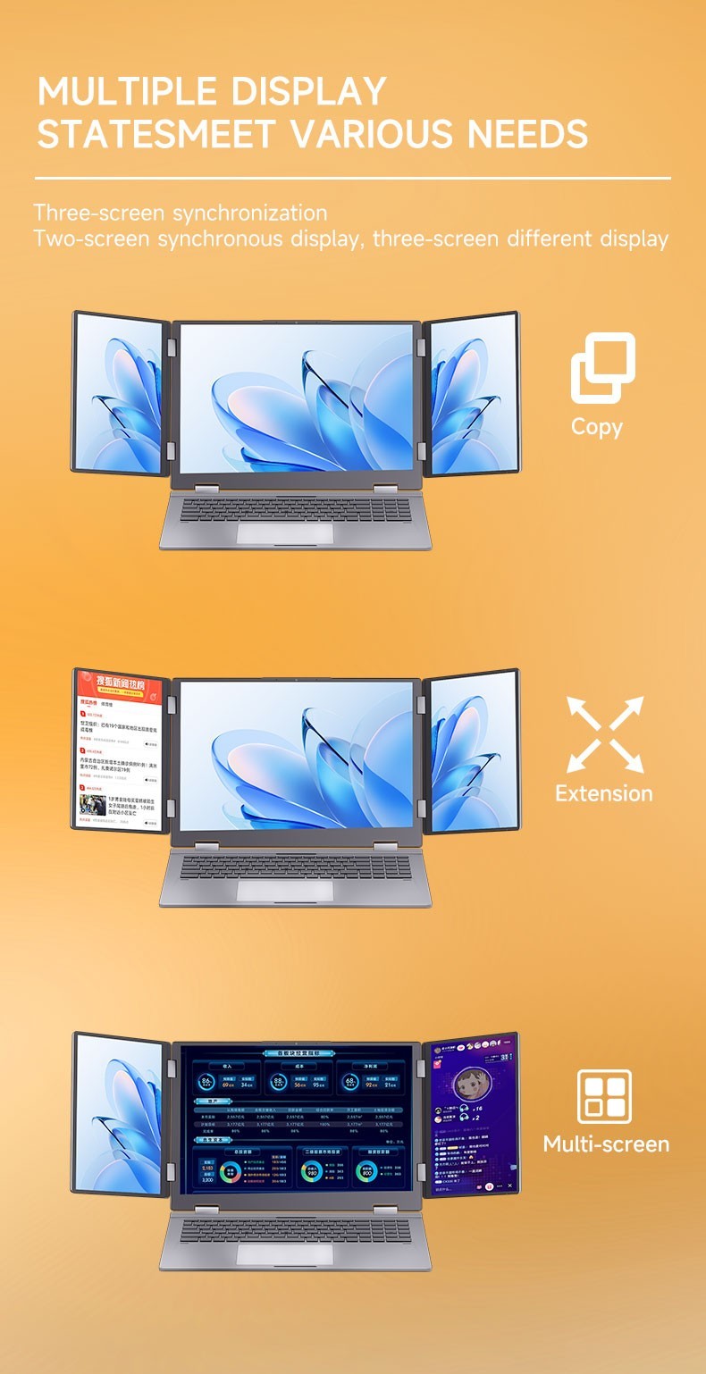 Face recogniti 16 inch 3 Scree Foldable i7 Laptop 32G RAM 1TB SSD Win11 Computer