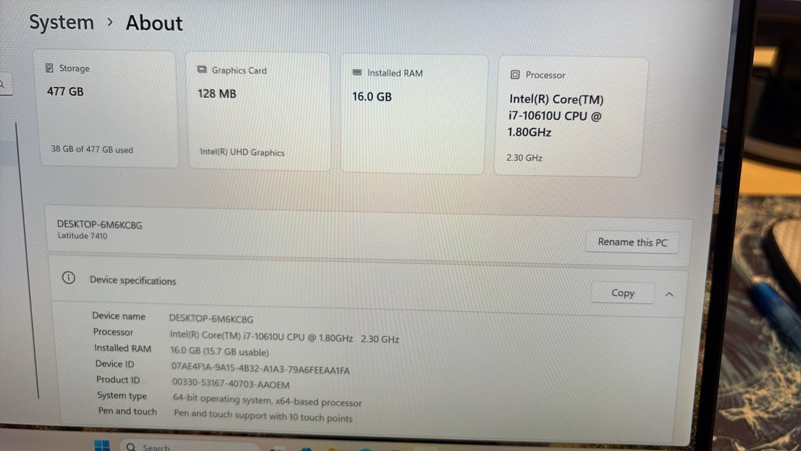 Dell Latitude 7410 14″ Touch i7-10610U 1.80GHz 16 GB RAM 512 GB SSD Win 11 Pro .