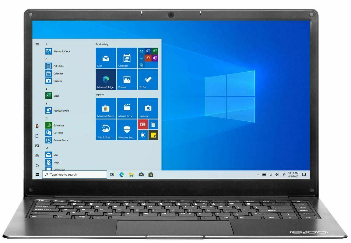 Evoo Ultra Thin Laptop 14.1 FHD Intel N3350 4GB RAM 64GB SSD Notebook Windows 10