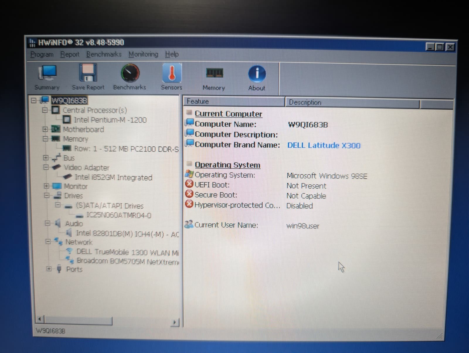 Dell Latitude X300 | Pentium M 1200 640MB RAM 60GB HDD | Windows 98 SE